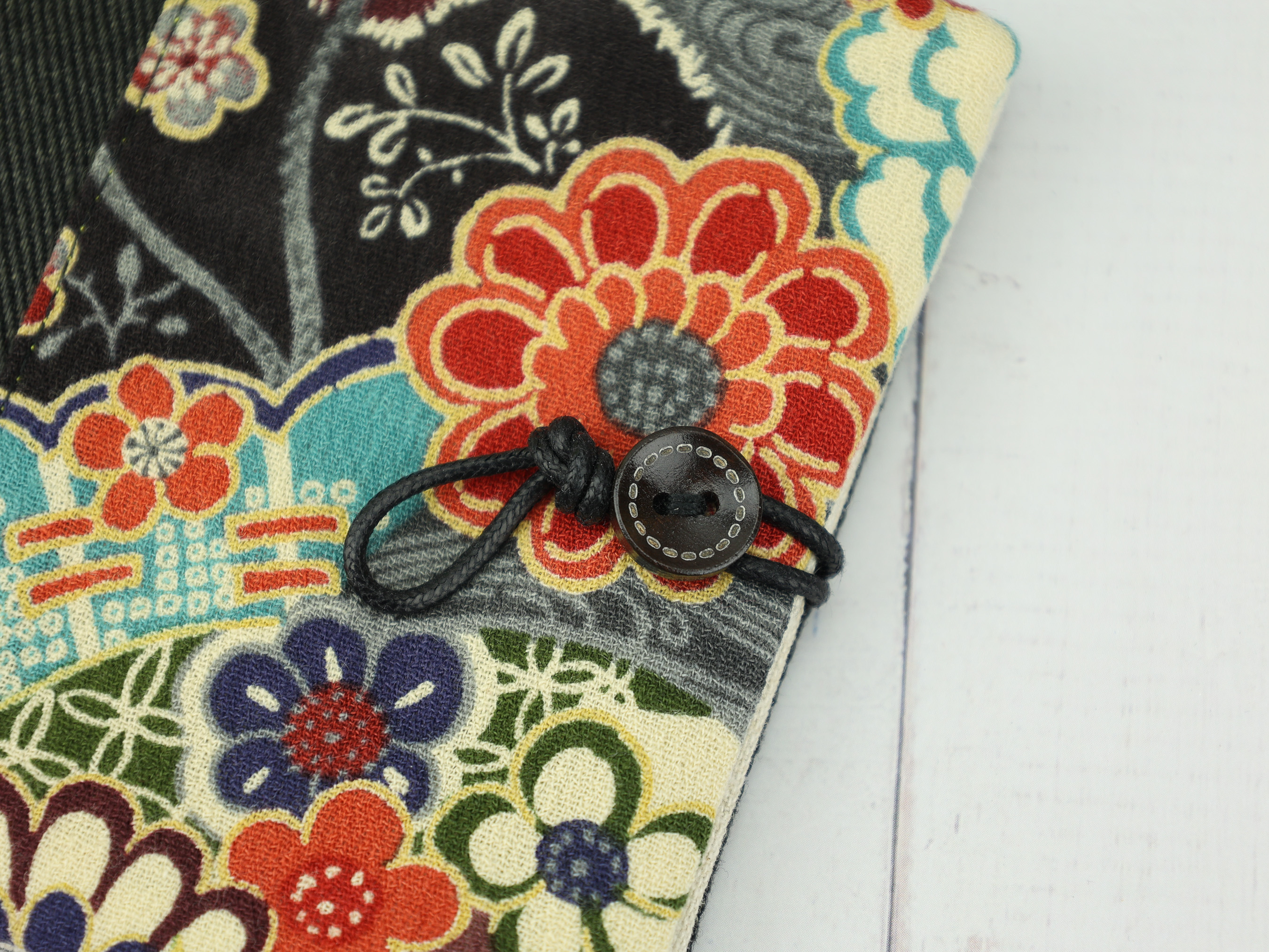Modern Floral Pad Holder – Japanese Multicolor Pouch with Canvas Lining and Button Tie