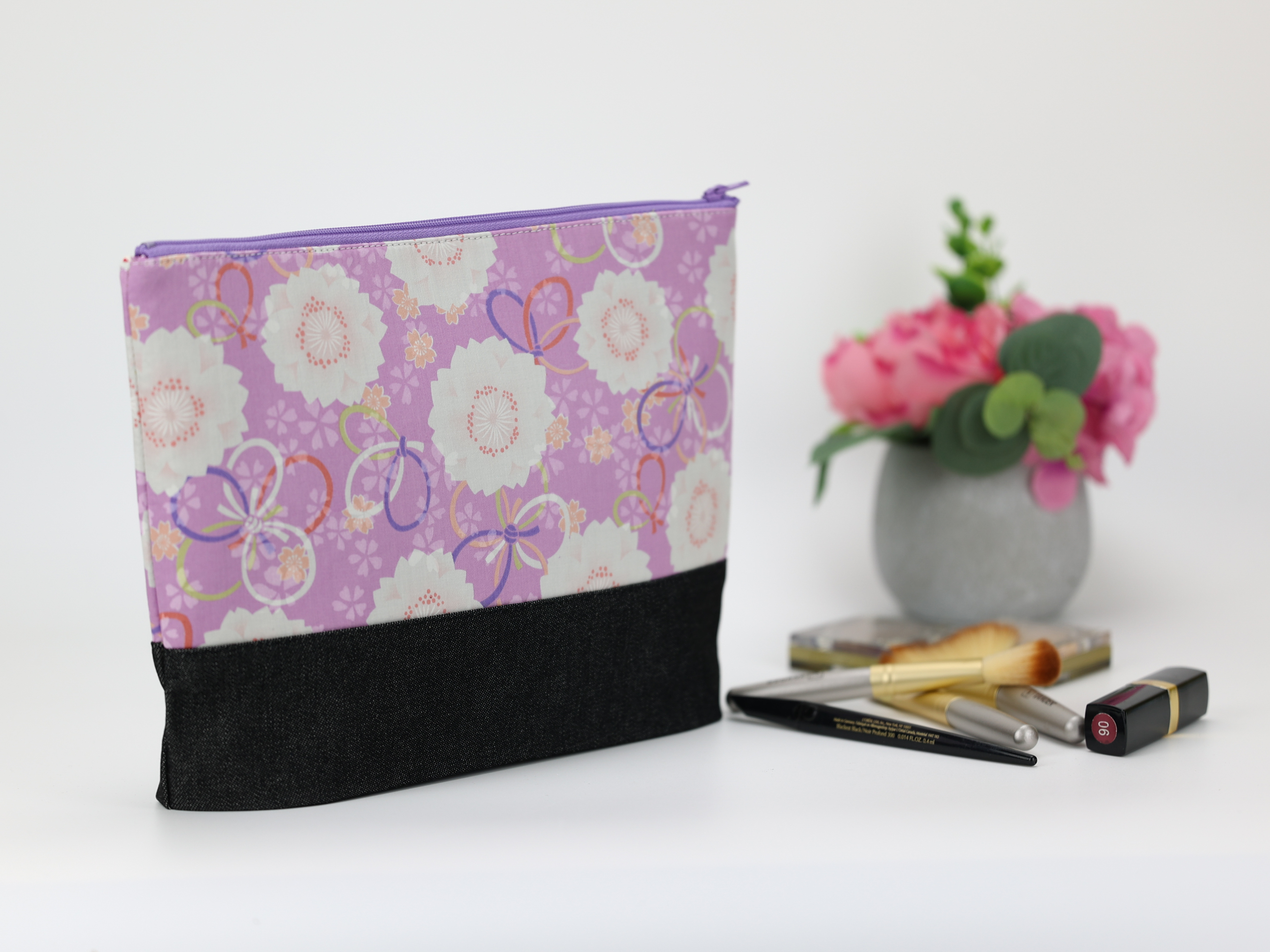 Kimono Cosmetic Bag: Large Sakura Cherry Blossom Travel Pouch