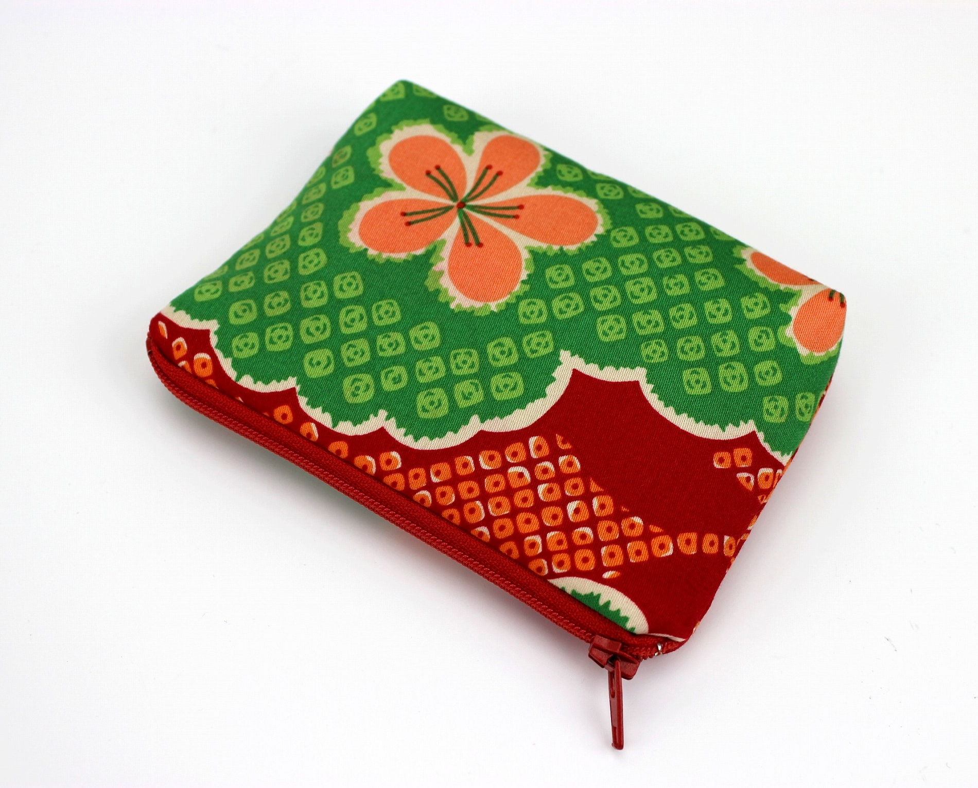 Handmade coin case coin purse, change purse, coin pouch, purse, zipper coin purse, Plum Blossoms Red