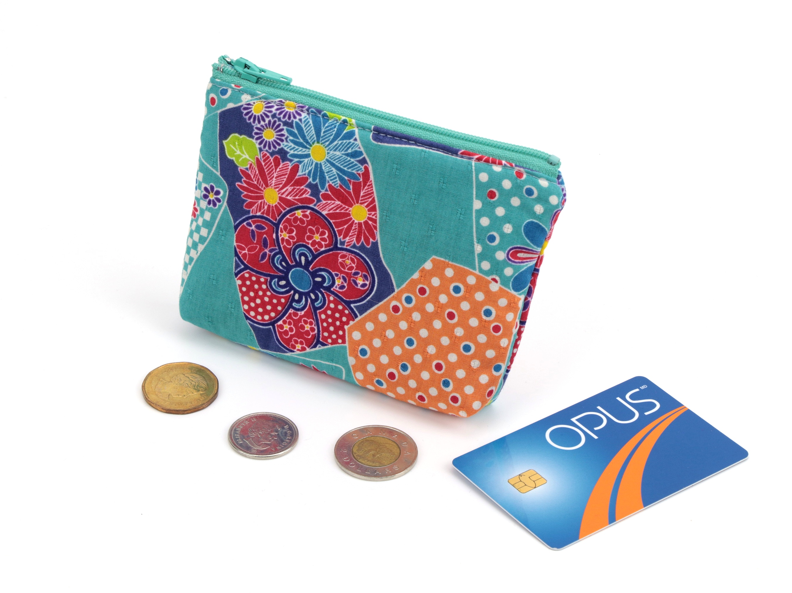 Kimono Cotton Coin Purse: Teal Plum Blossom Zipper Pouch