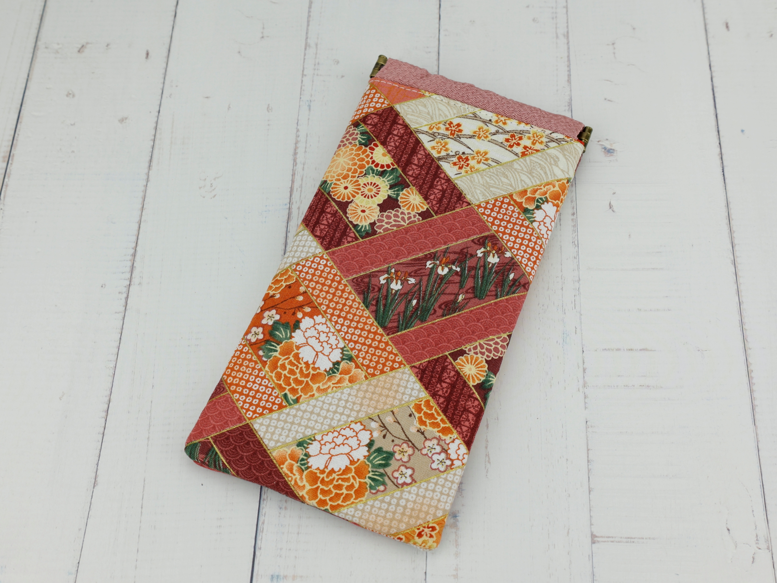 Floral Glasses Case: Padded Fabric Sleeve, Japanese Kimono Print