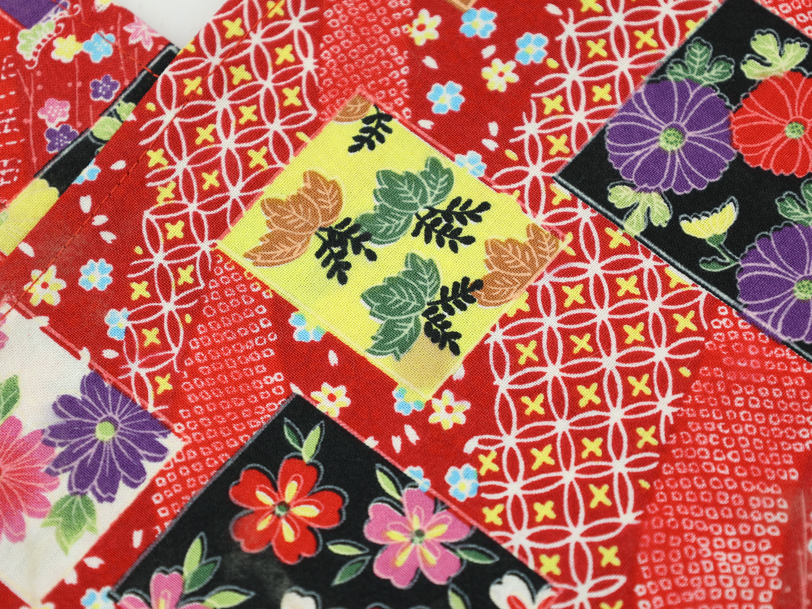 Japanese Azuma Bag – Red Patchwork Floral Maple Fabric, Unlined Cotton Tote, Handmade in Canada