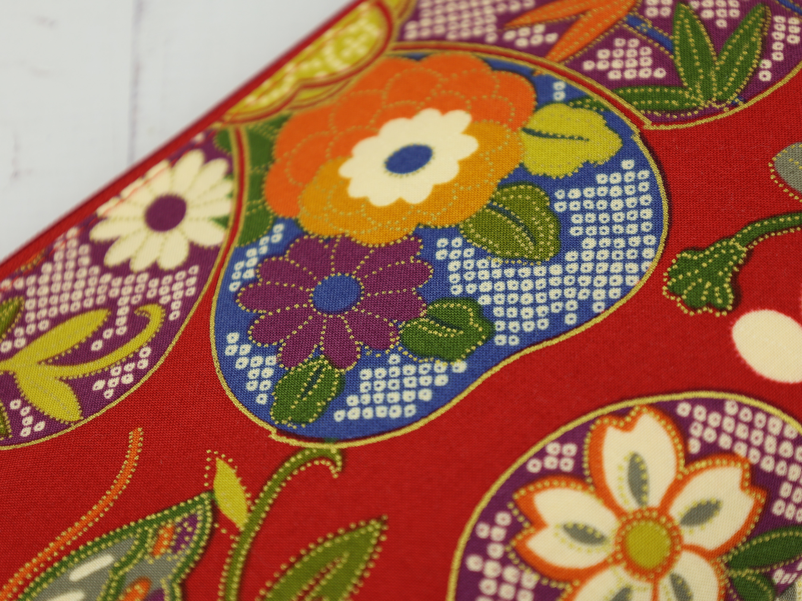 Japanese Butterfly Floral Zipper Pouch – Red Cotton Makeup Bag, Kimono-Inspired Gift Idea