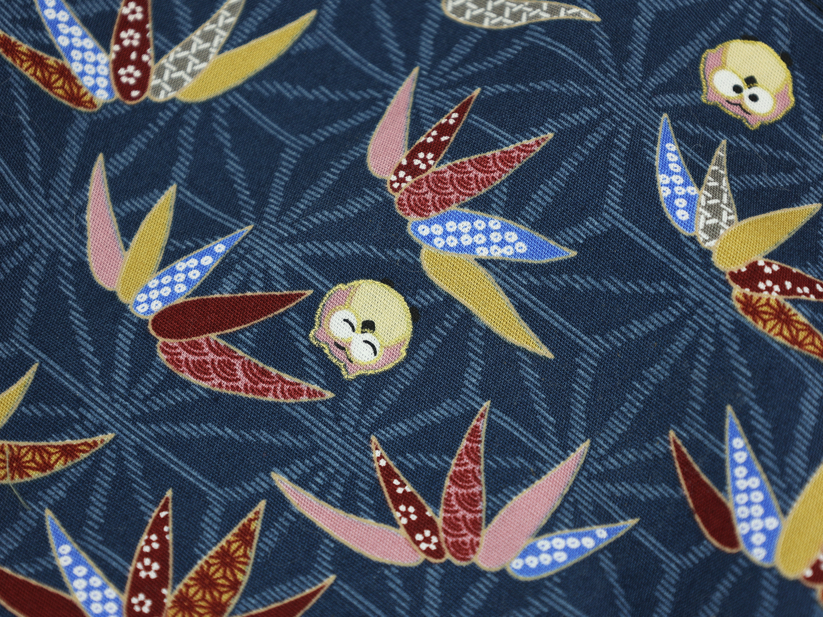 Japanese Owl Pouch – Navy Drawstring Bag with Round Owl Pattern, Kimono Gift