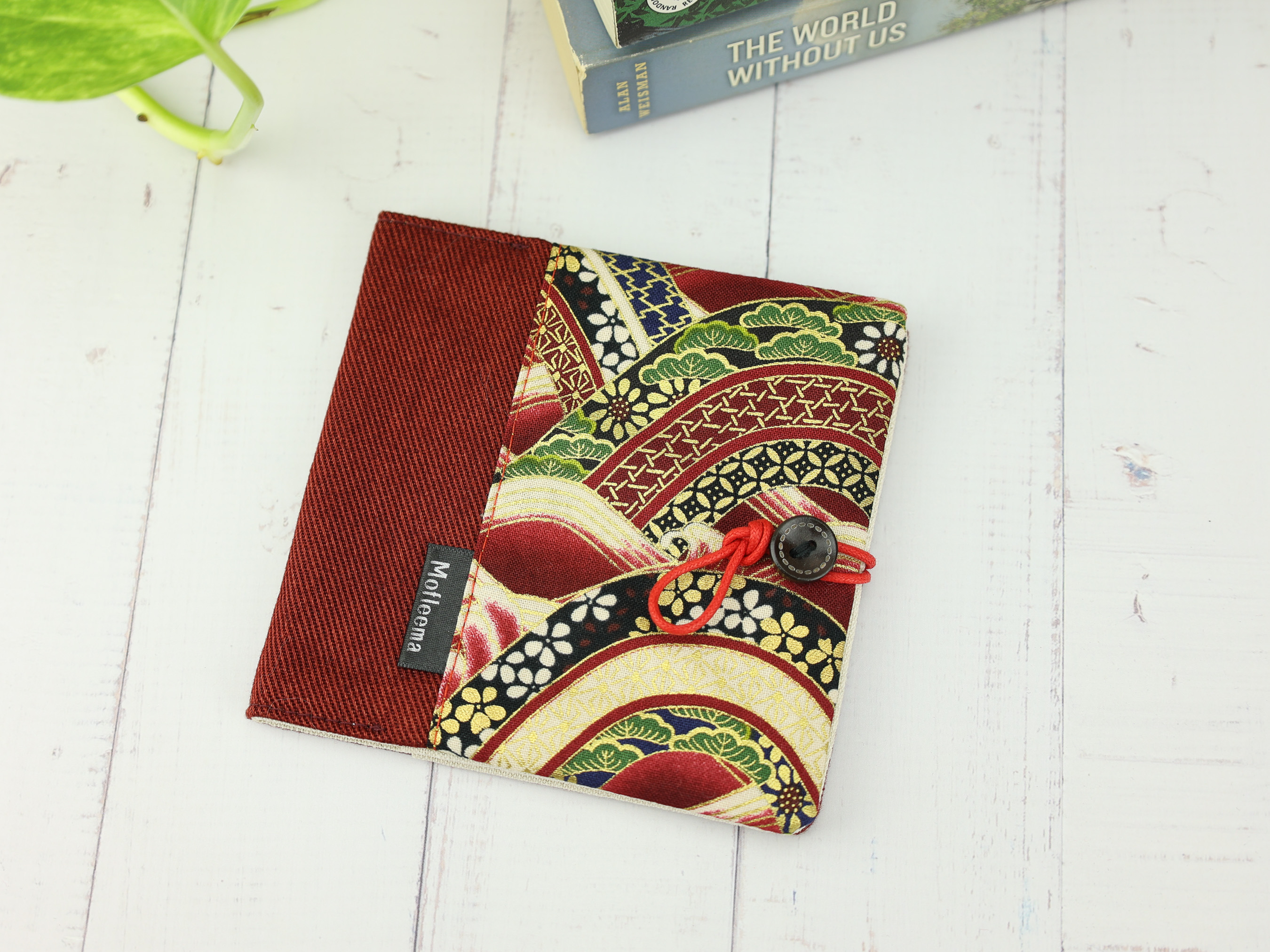 Japanese Seigaiha Pad Holder – Red and Gold Wave Pattern Pouch with Button & Cord Closure