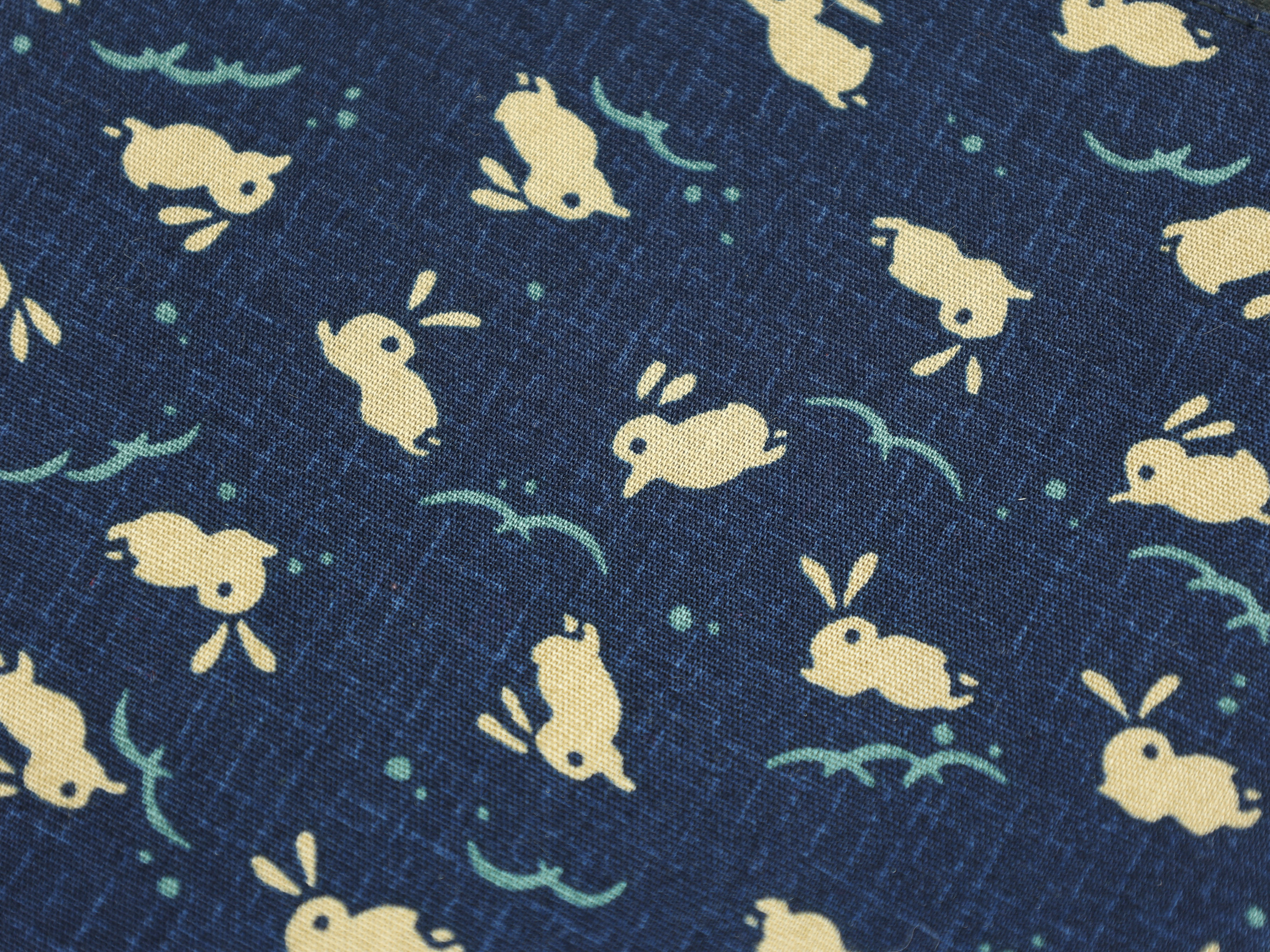 Navy Rabbit Pouch – Japanese Zipper Bag with Hopping Bunny & Water Pattern on Traditional Indigo Fabric