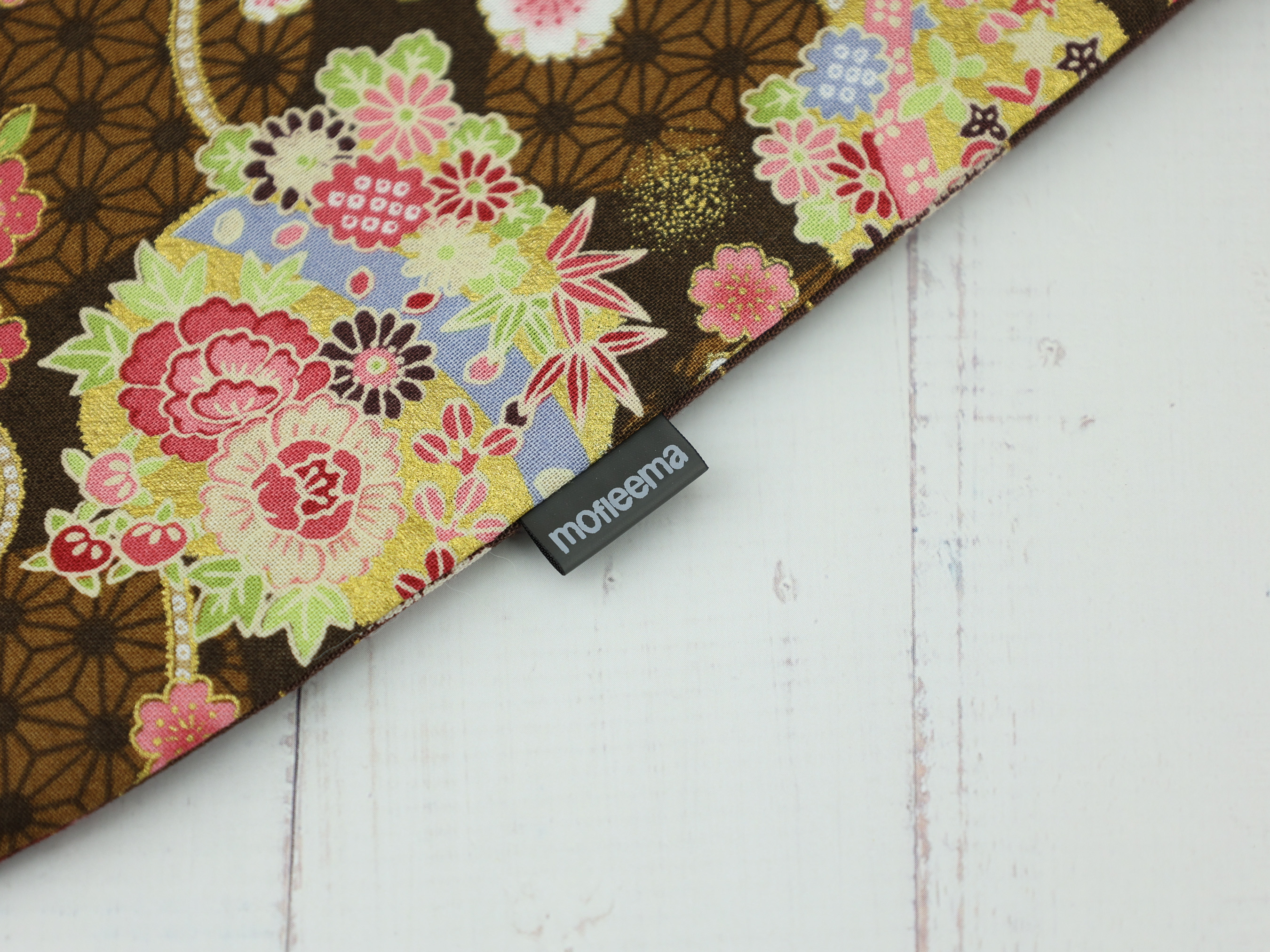 Japanese Temari and Sakura Kinchaku Pouch, Brown Drawstring Gift Bag with Floral Ball Pattern