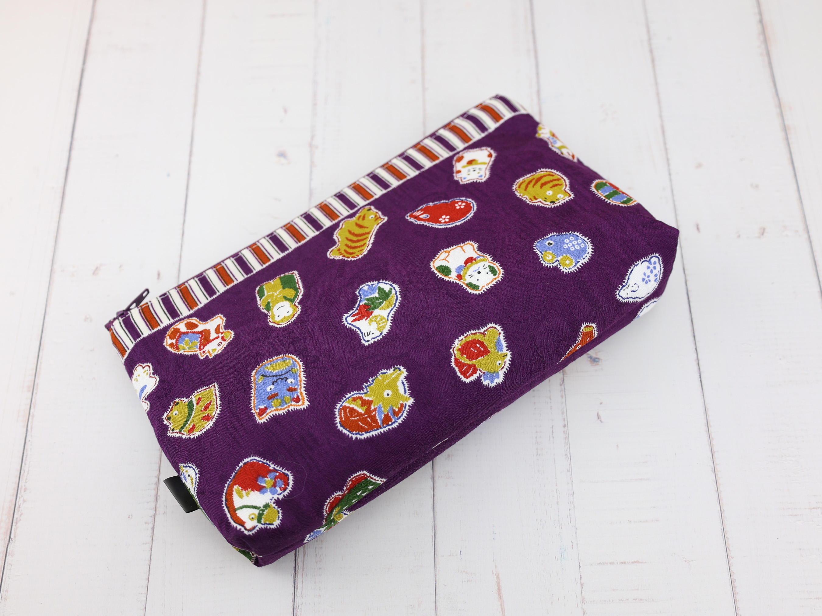 Japanese Zodiac Animal Pouch – Purple Zipper Bag, Cute Cotton Makeup Case, Lucky Gift Idea