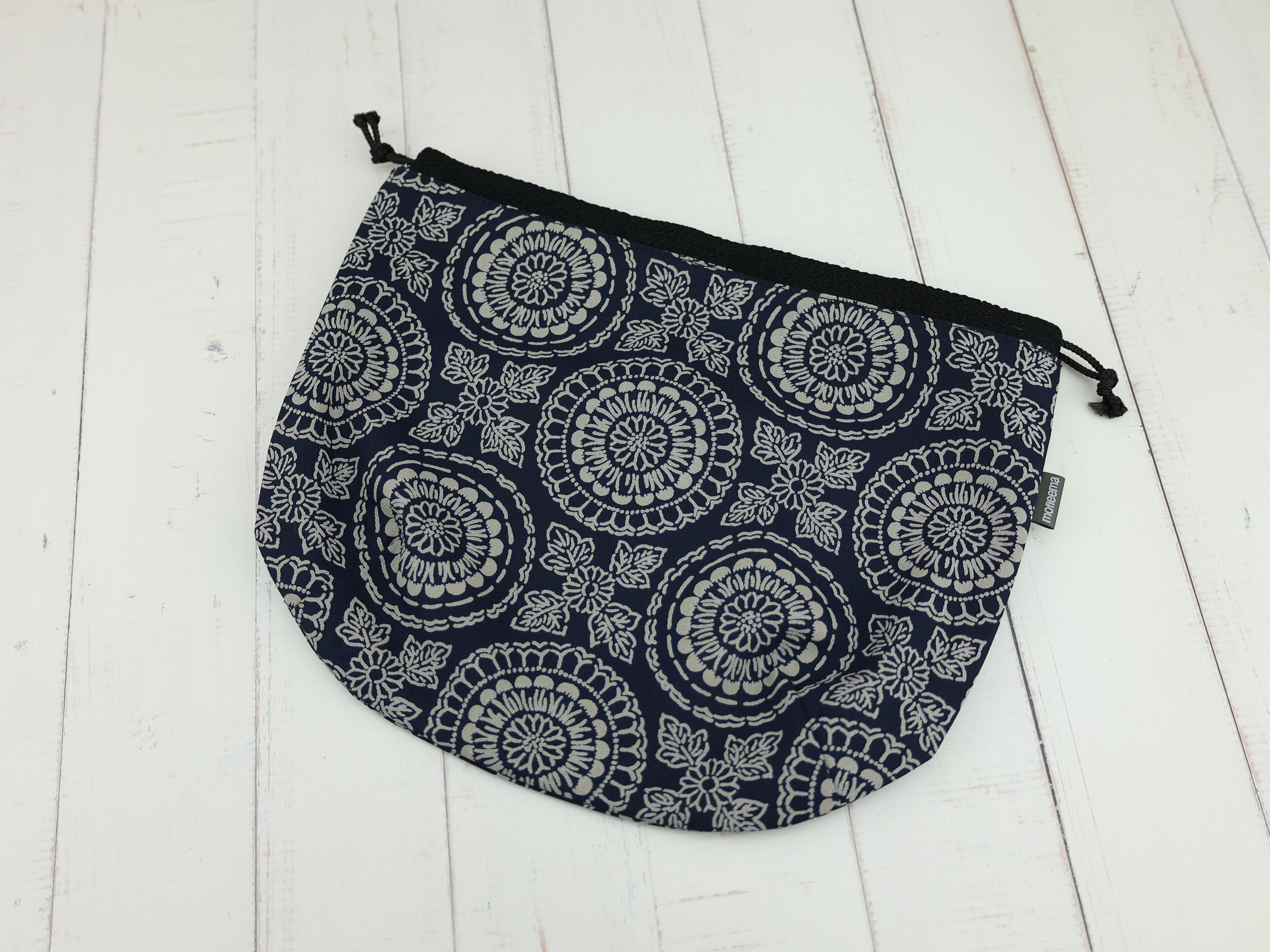 Japanese Indigo Pouch – Geometric Drawstring Bag, Minimalist Kimono Gift