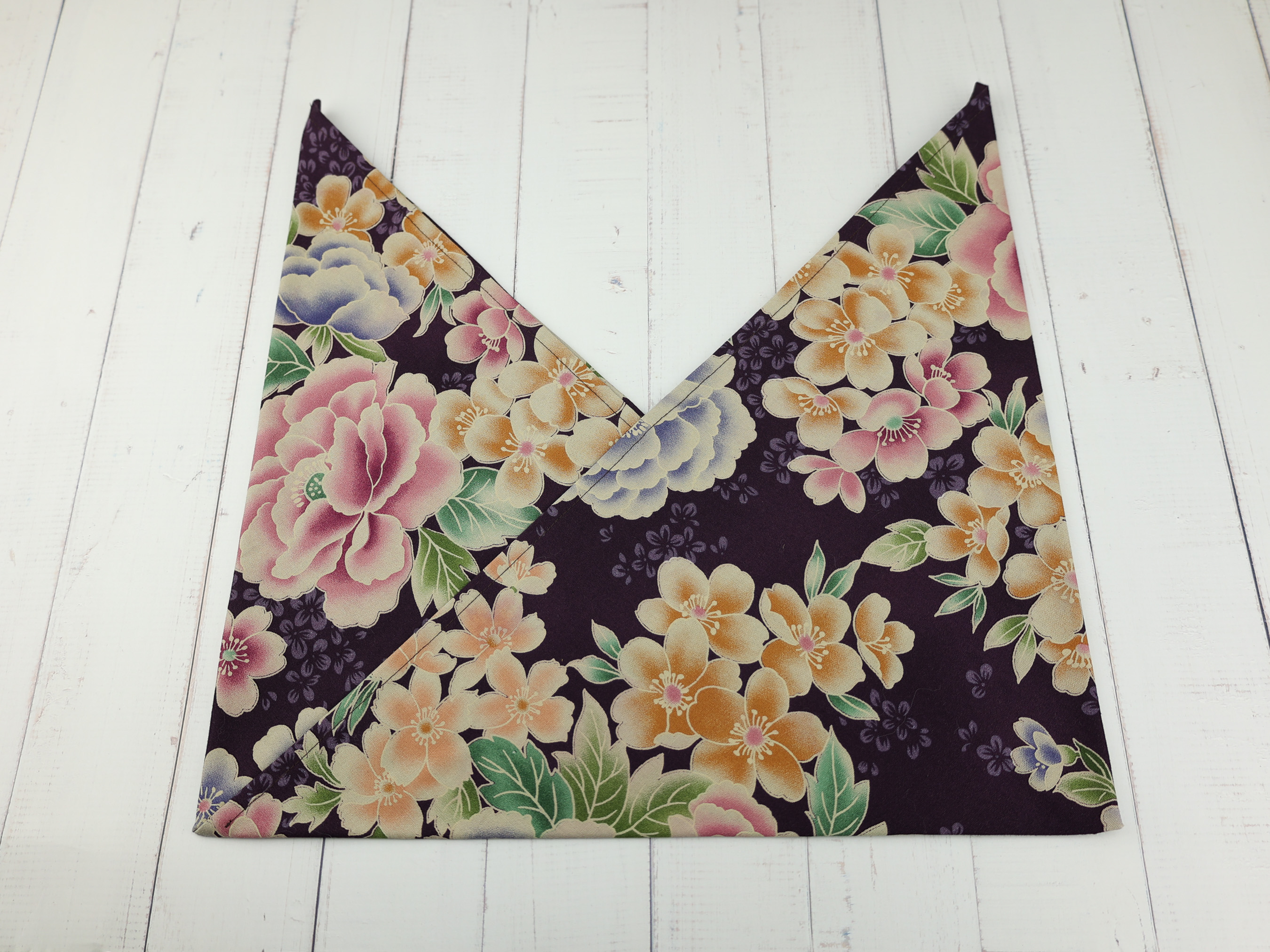 Japanese Azuma Bag – Purple Floral Fabric with Peony & Plum Blossoms, Unlined Cotton Tote, Handmade in Canada