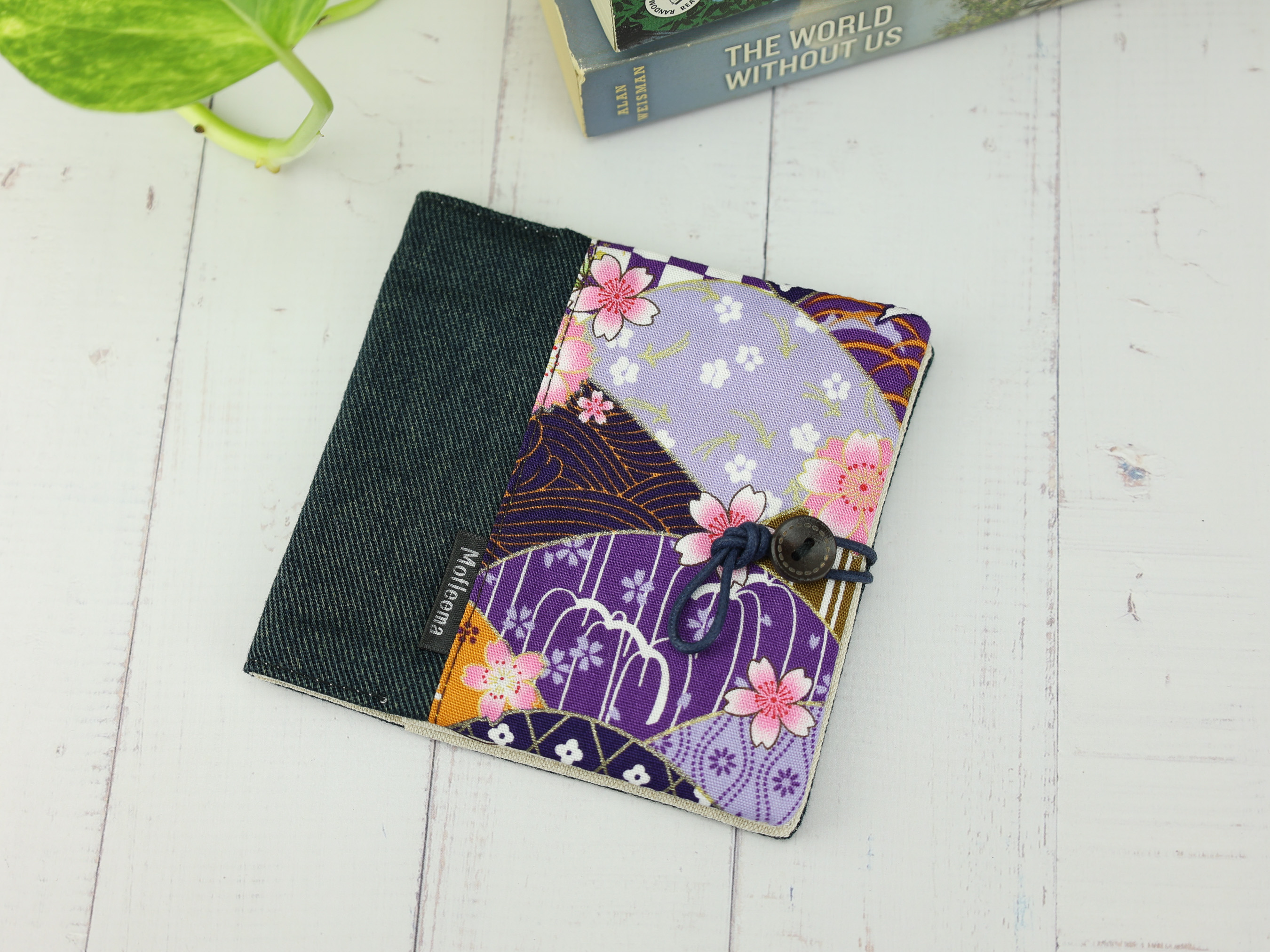 Japanese Sakura Wave Pad Holder – Purple and Lilac Kimono Patchwork Pouch with Button Closure