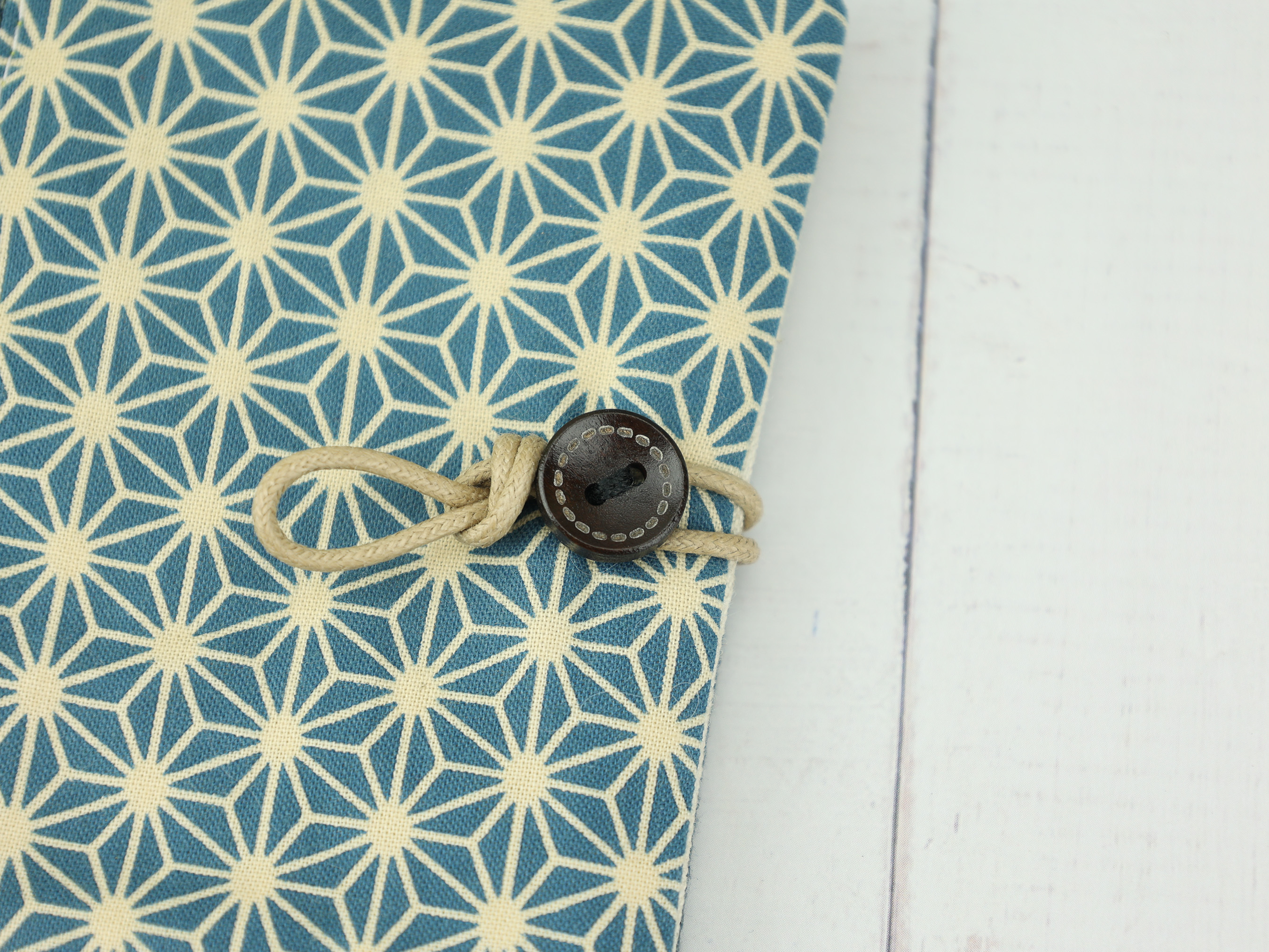 Asanoha Pattern Pad Holder – Japanese Geometric Blue Cotton Pouch with Button Closure
