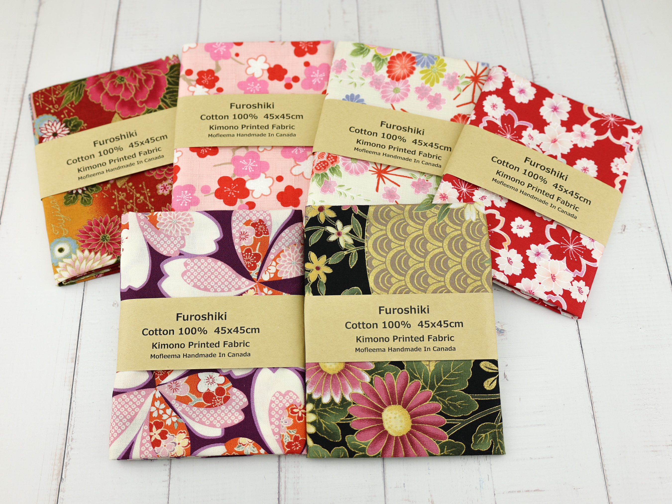 45cm Japanese Furoshiki Wrap – Choose Your Favorite Kimono Prints, 100% Cotton Cloth, Handmade in Canada