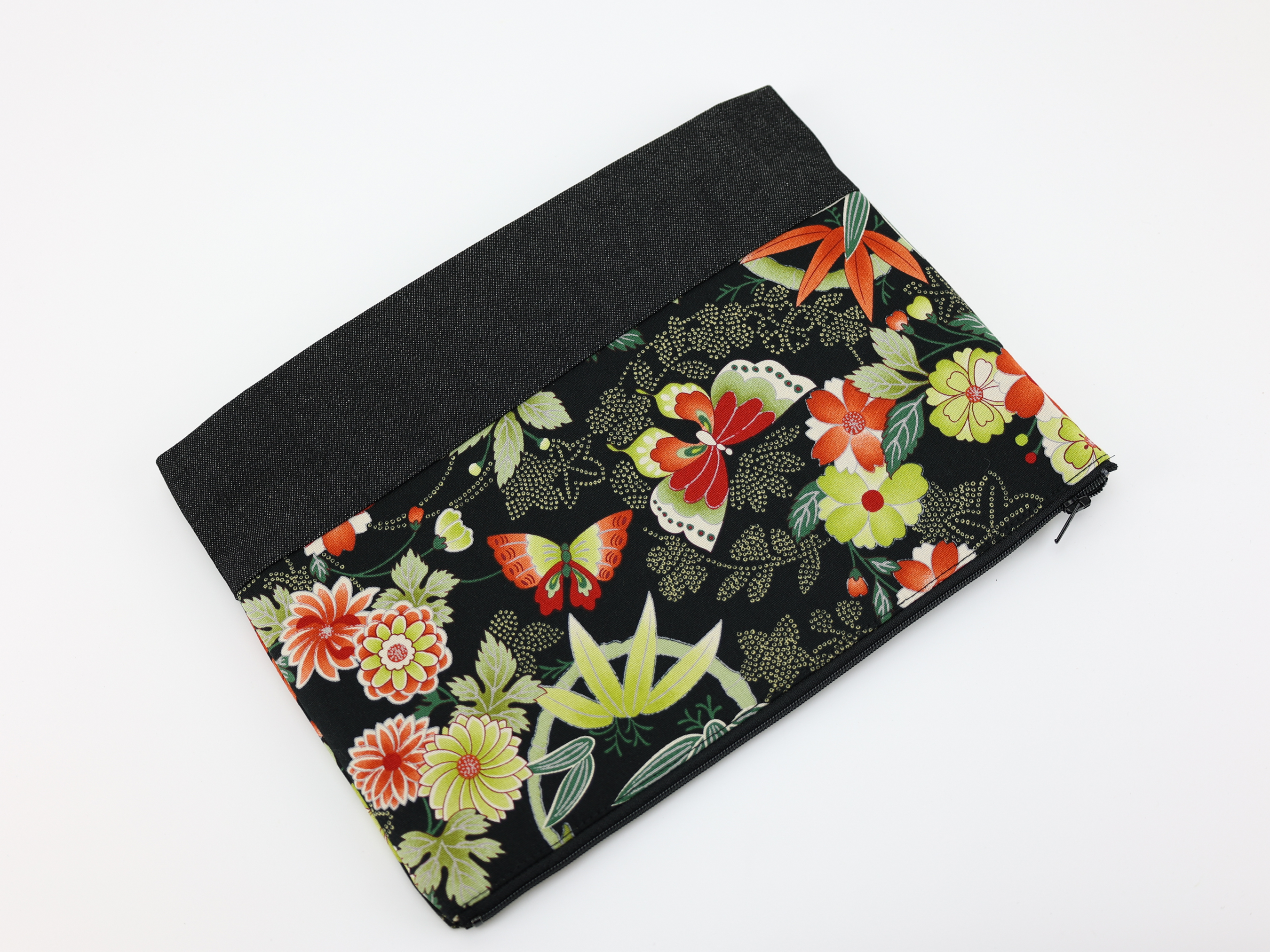 Large Cosmetic Pouch: Butterfly Print, Japanese Kimono Fabric