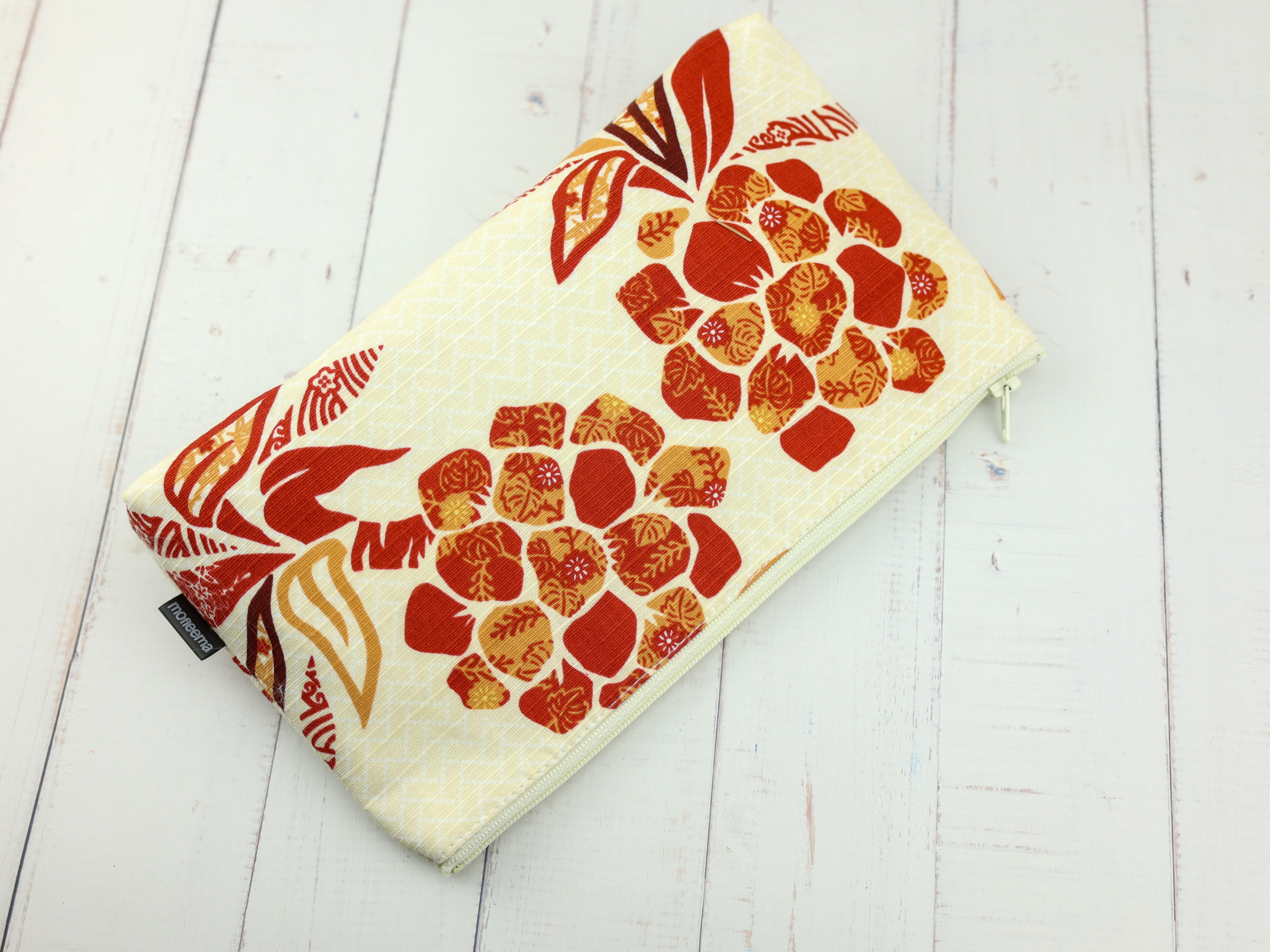 Japanese Hibiscus Floral Zipper Pouch – Cream Cotton Makeup Bag, Tropical Kimono-Inspired Gift