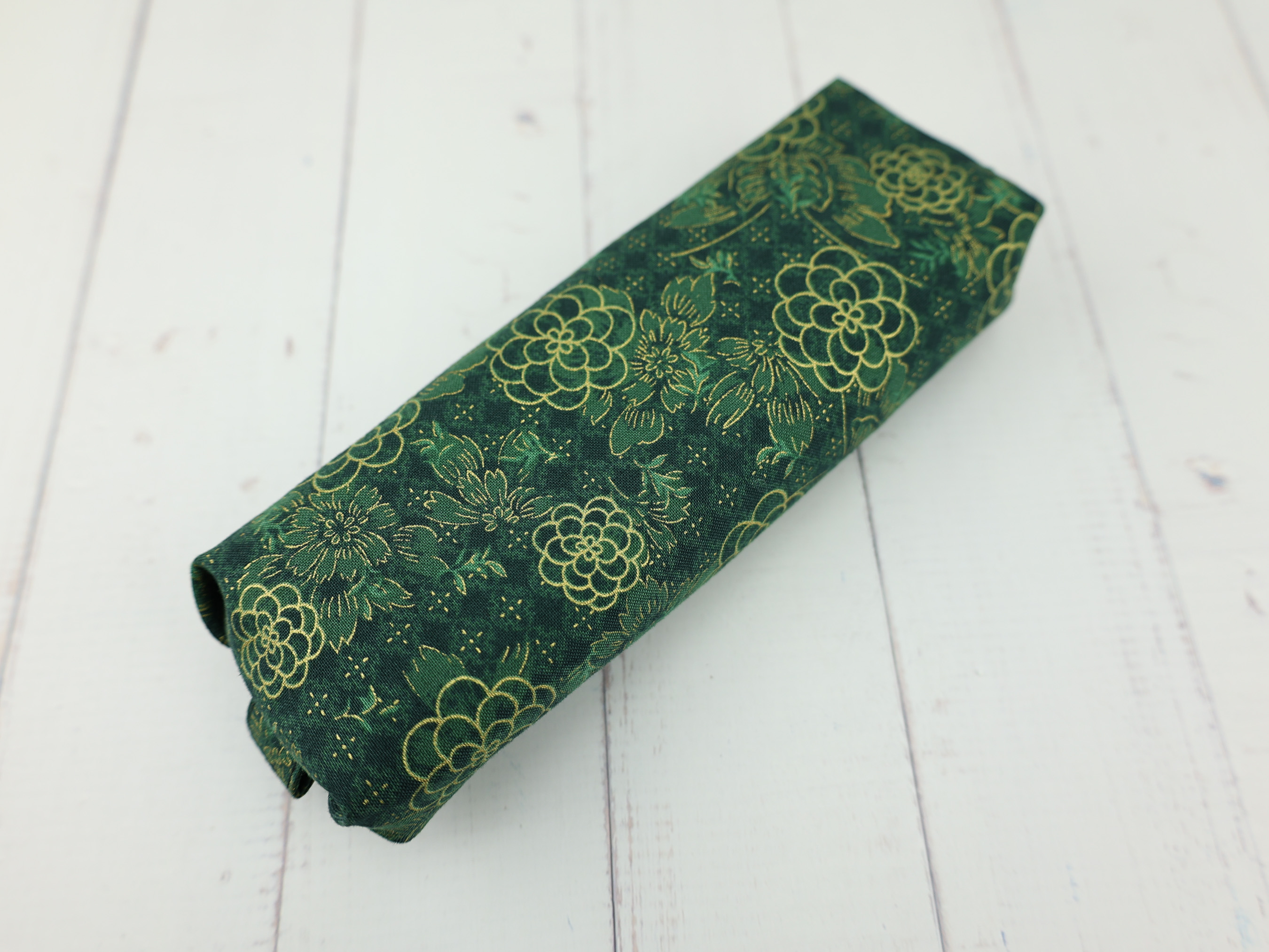 Chrysanthemum Zipper Pouch – Soft Flat Pencil Case with Gold Japanese Floral Cotton, Lined