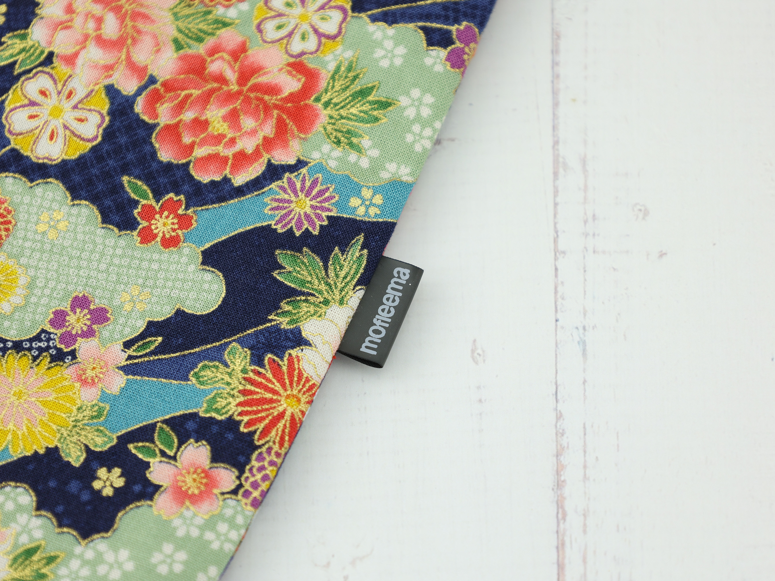 Floral Japanese Kinchaku Pouch, Colorful Drawstring Bag with Peony and Chrysanthemum Pattern