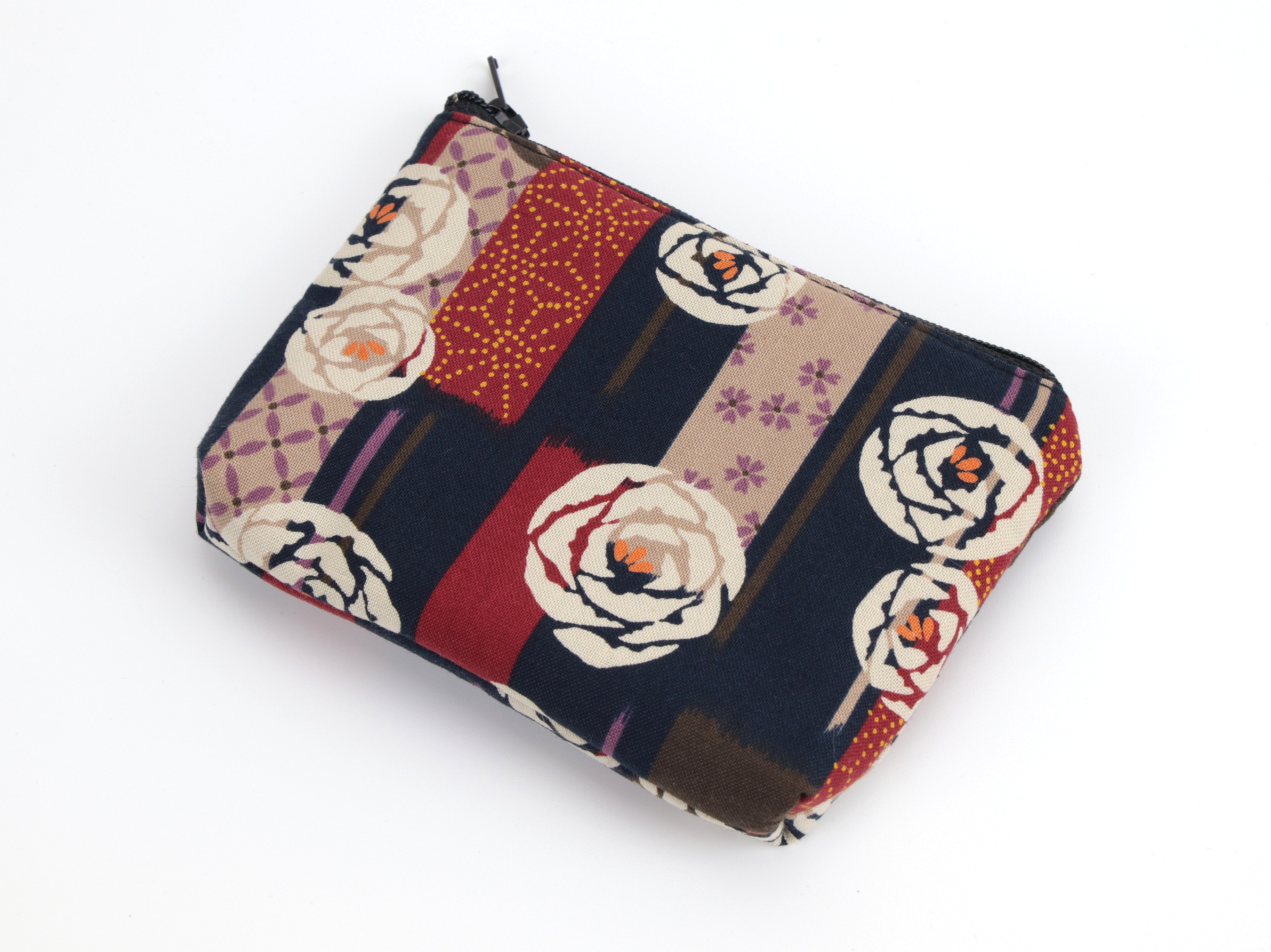 Kimono Fabric Coin Wallet: Japanese Roses Navy Pouch