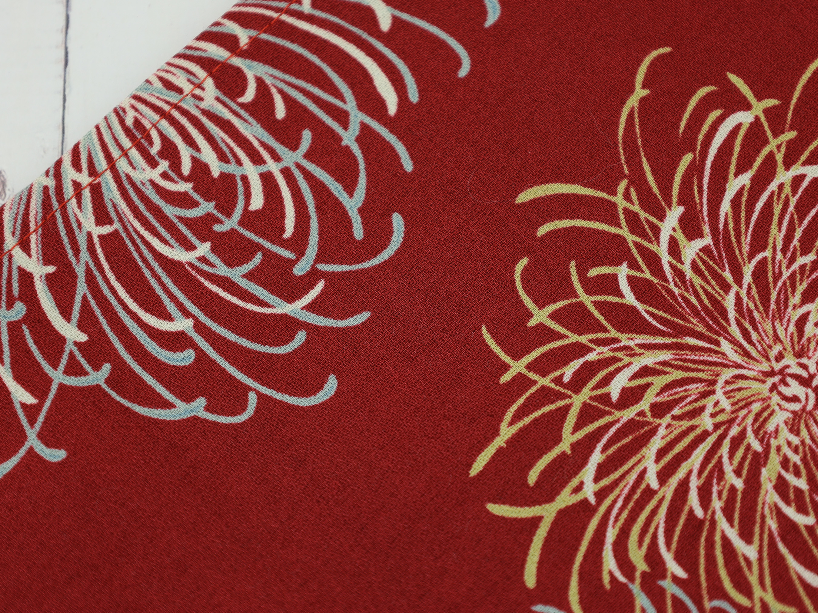 Japanese Azuma Bag – Red Firework Chrysanthemum Fabric, Unlined Cotton Tote, Handmade in Canada