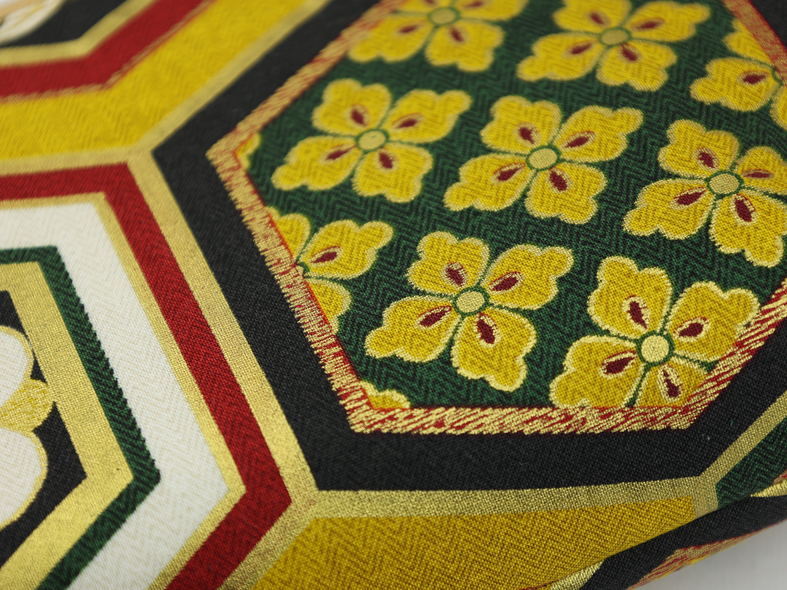 Japanese Kikkō Floral Zipper Pouch - Hexagon Kimono Pattern Bag, Red and Gold Cotton Gift