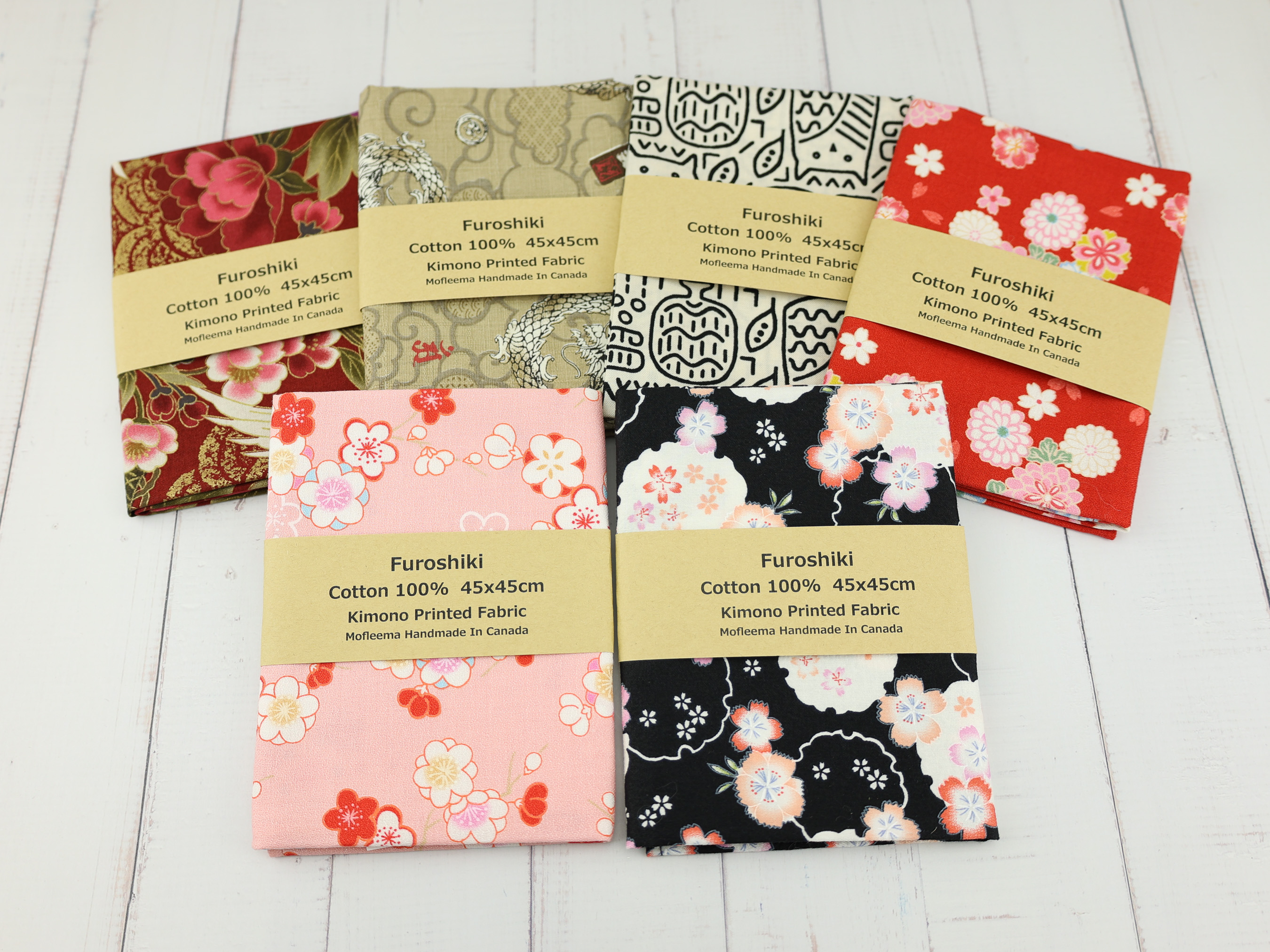 45cm Japanese Furoshiki Wrap – Choose Your Favorite Kimono Prints, 100% Cotton Cloth, Handmade in Canada