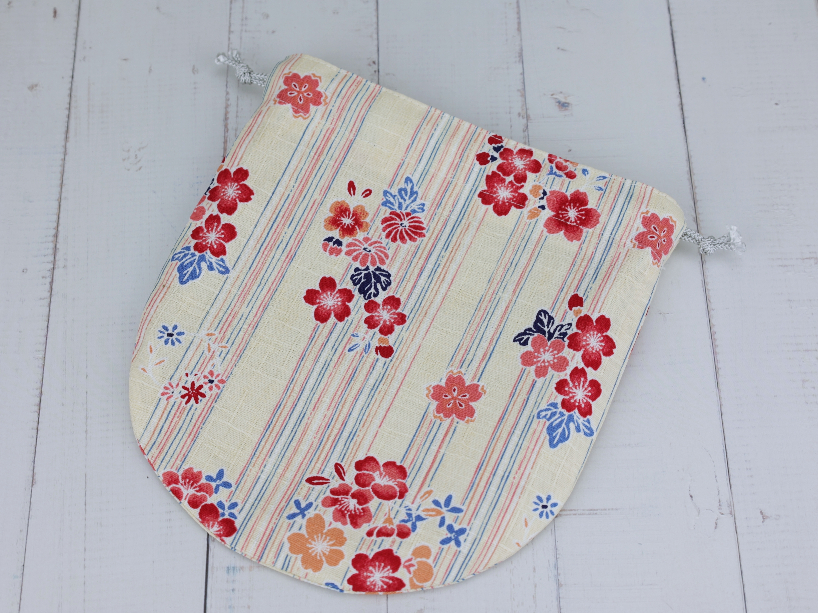 Kimono Drawstring Pouch: Japanese Cherry Blossom Cotton