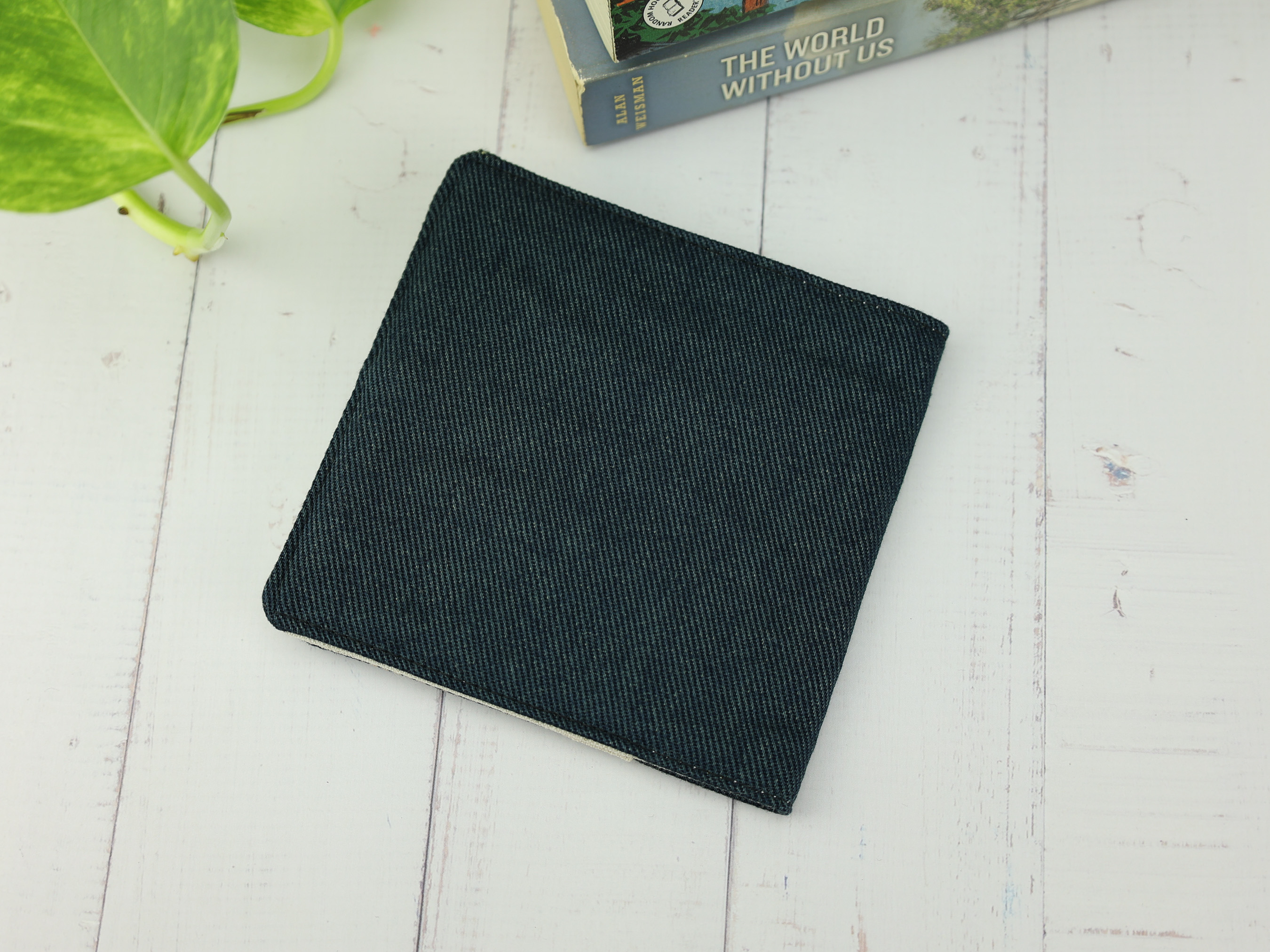 Japanese Owl Period Pouch – Navy Cotton and Denim, Lucky Animal Motif, Handmade in Canada