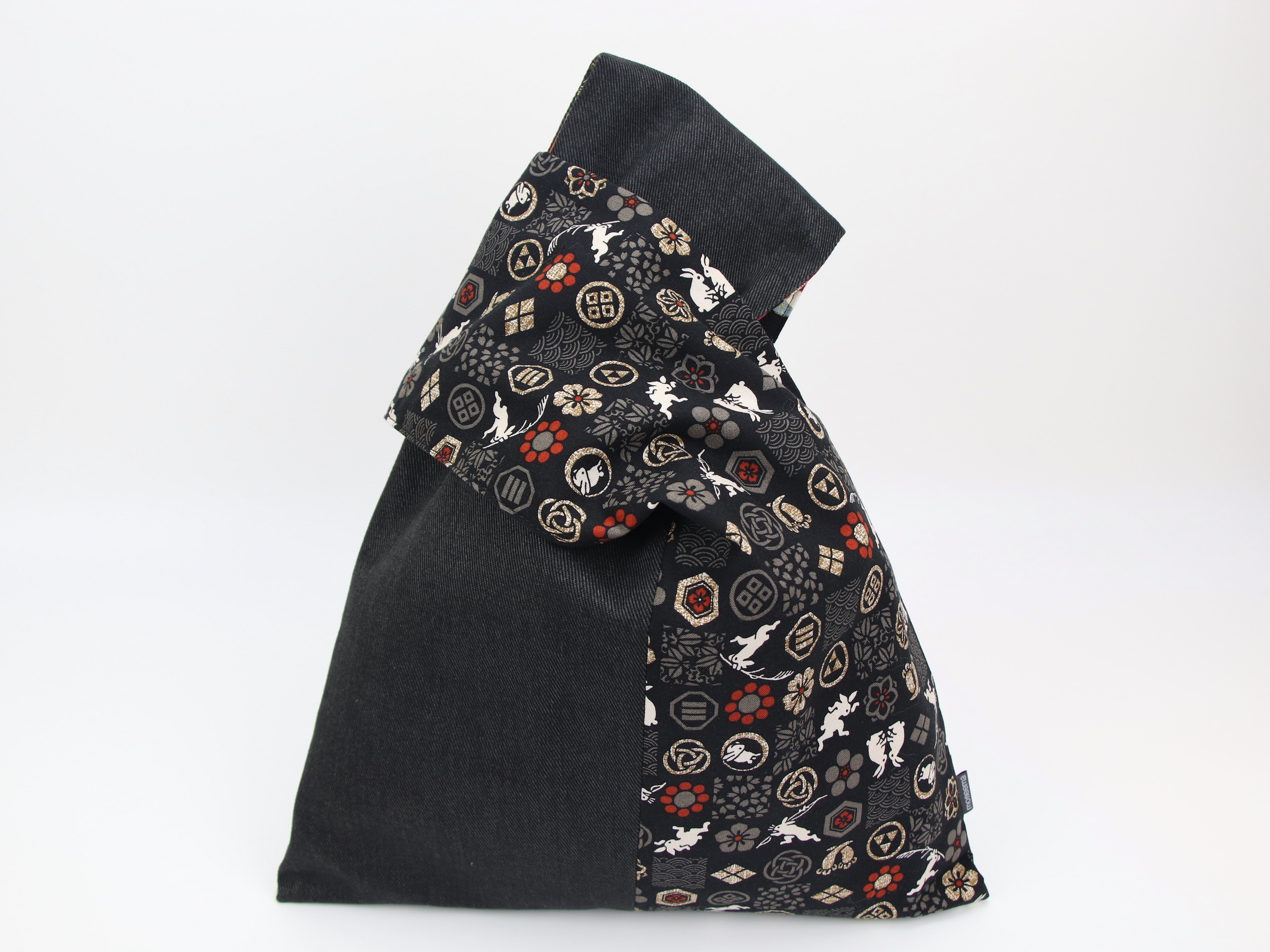 Japanese wrist bag, Knot bag, Gift for Mom, Rabbits Black