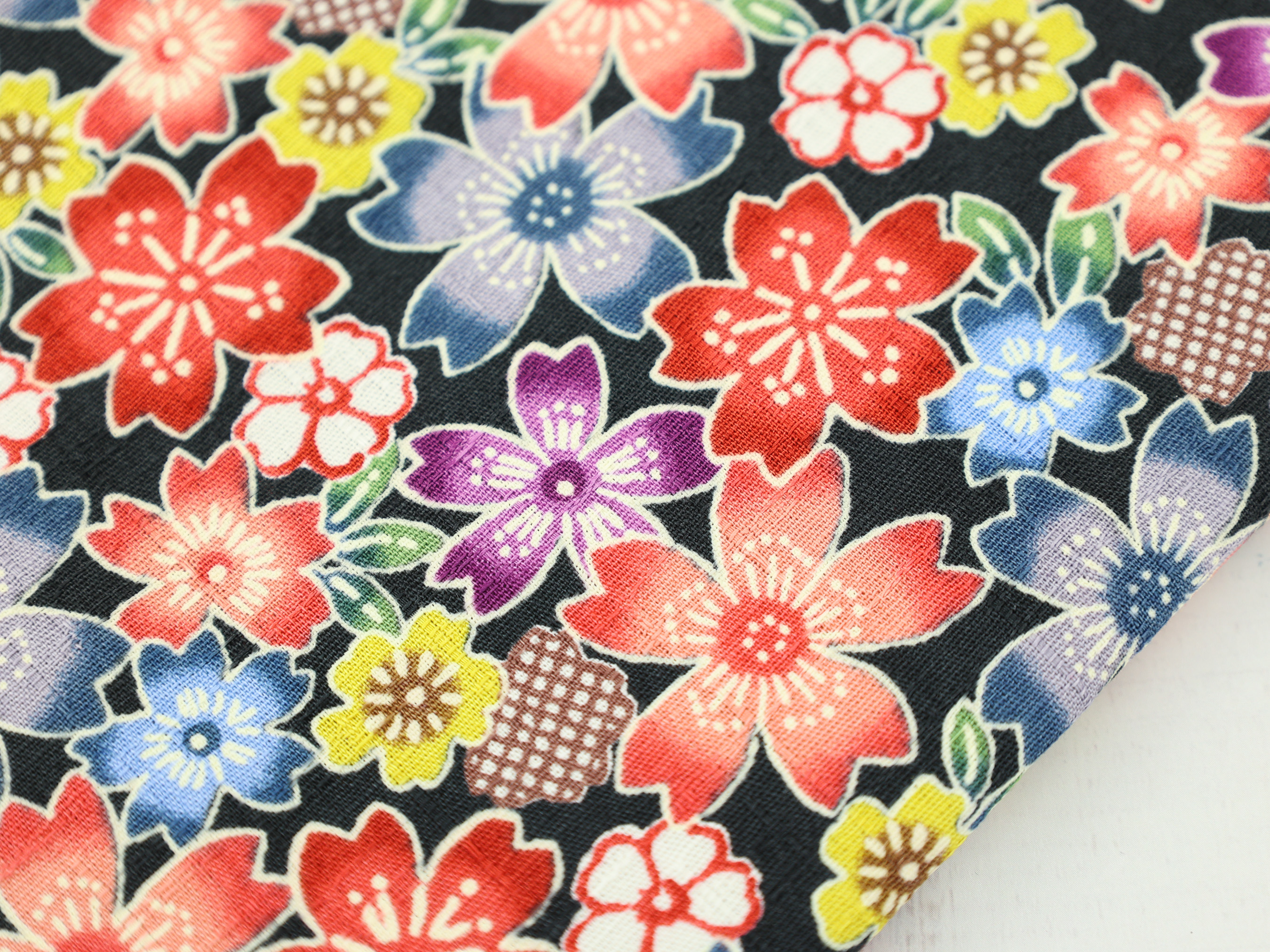 Black Sakura Flower Pouch – Colorful Japanese Zipper Bag with Cherry Blossom & Ume Motifs