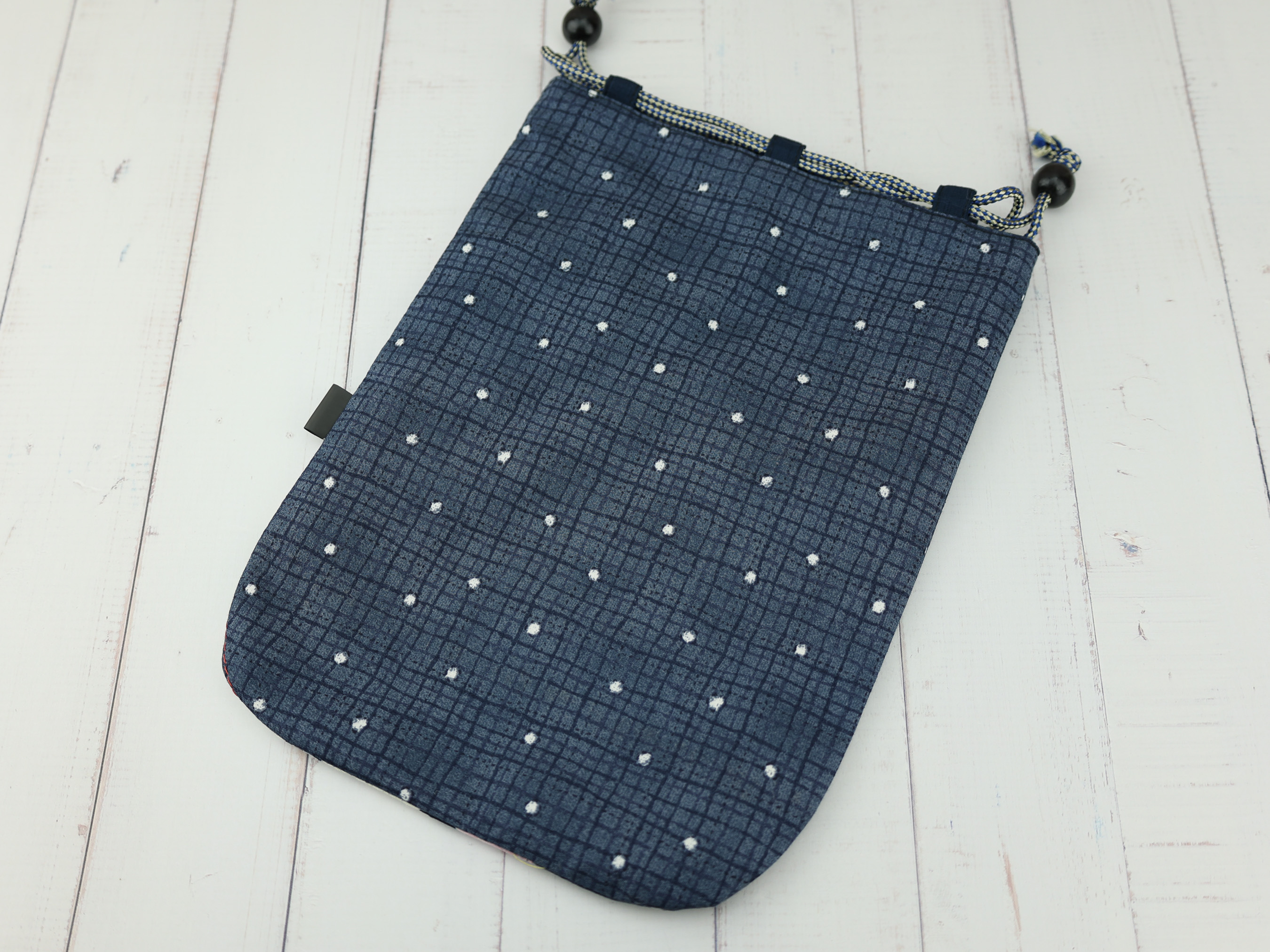 Chrysanthemum Kinchaku Pouch, Japanese Drawstring Gift Bag, Soft Blue Floral Cotton Purse