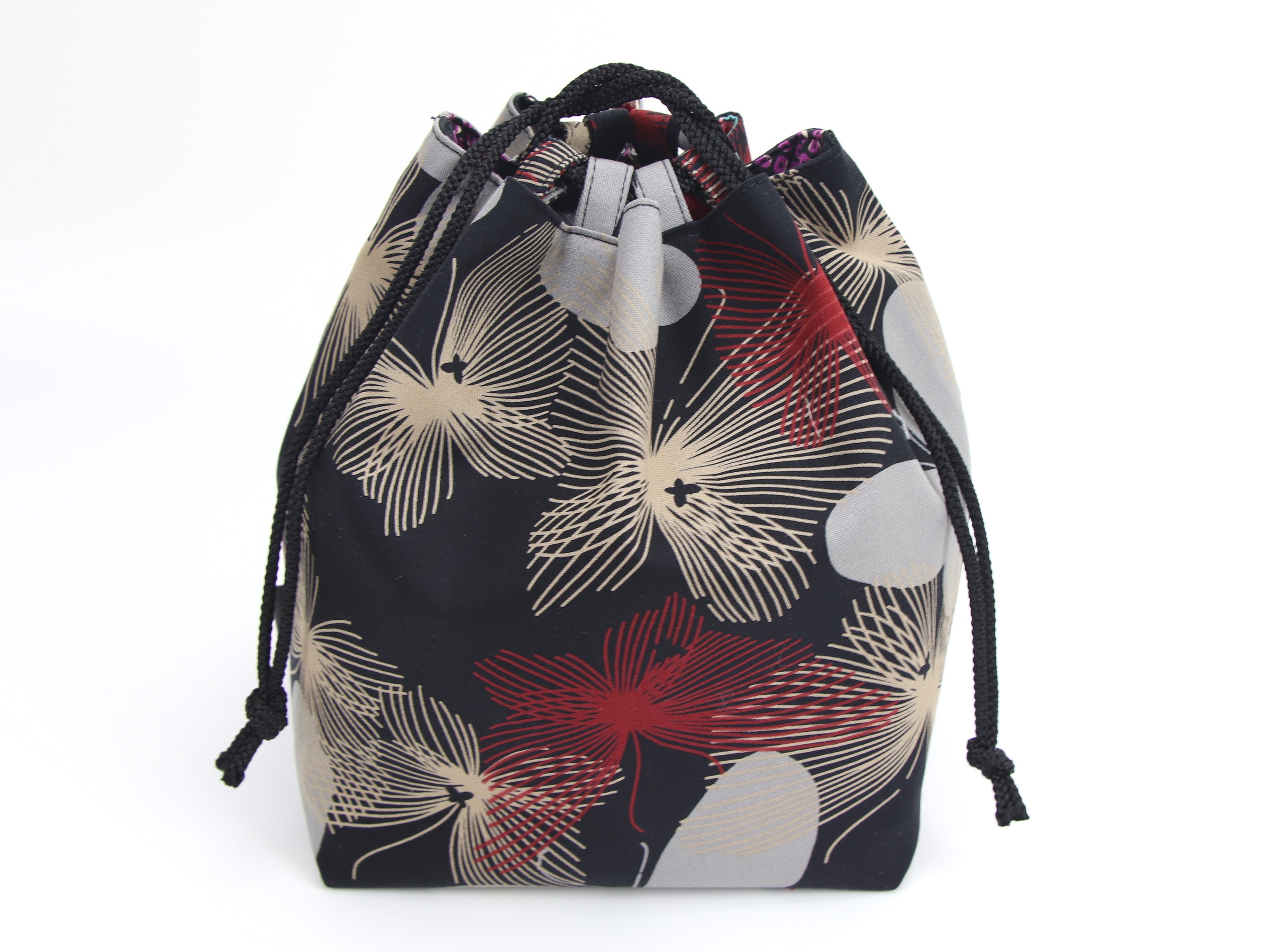 Kimono Fabric Drawstring Pouch: Handmade Butterfly Cotton Bag