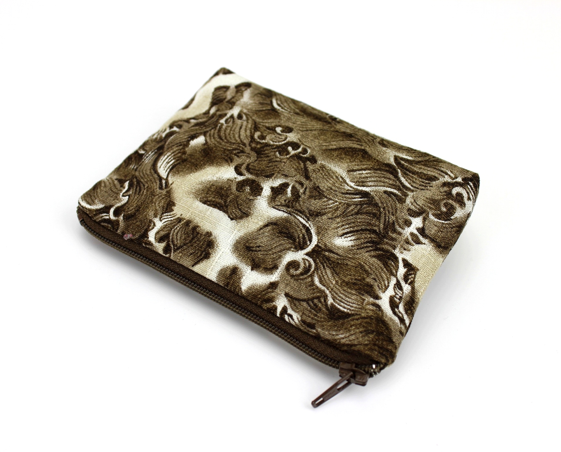 Dragon Lip Balm Pouch, Business Card Holder, Coin Purse Kimono Cotton Fabric, Brown