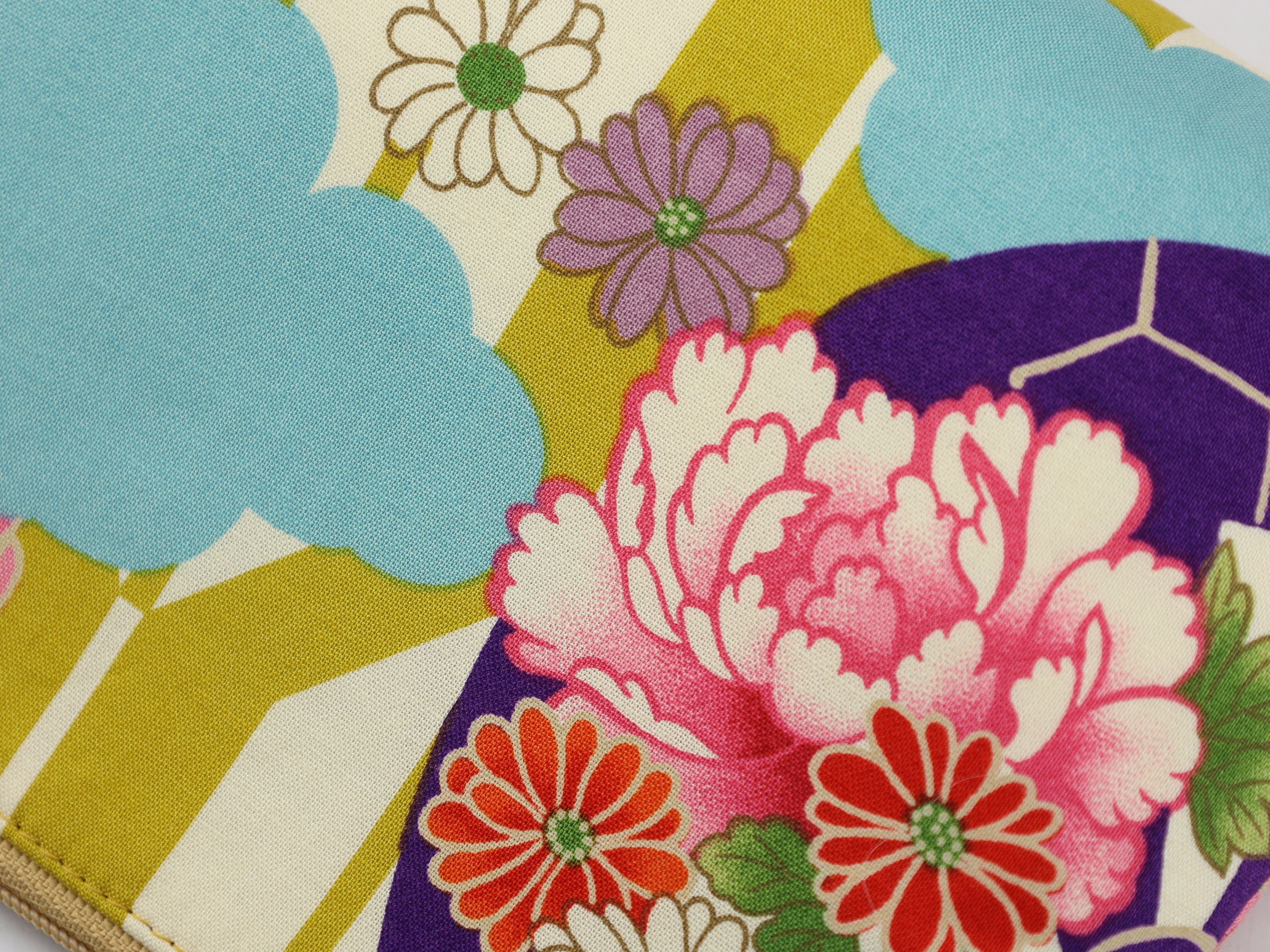 Japanese Peony Zipper Pouch – Yabane and Floral Print Bag, Bold Kimono Pattern Organizer
