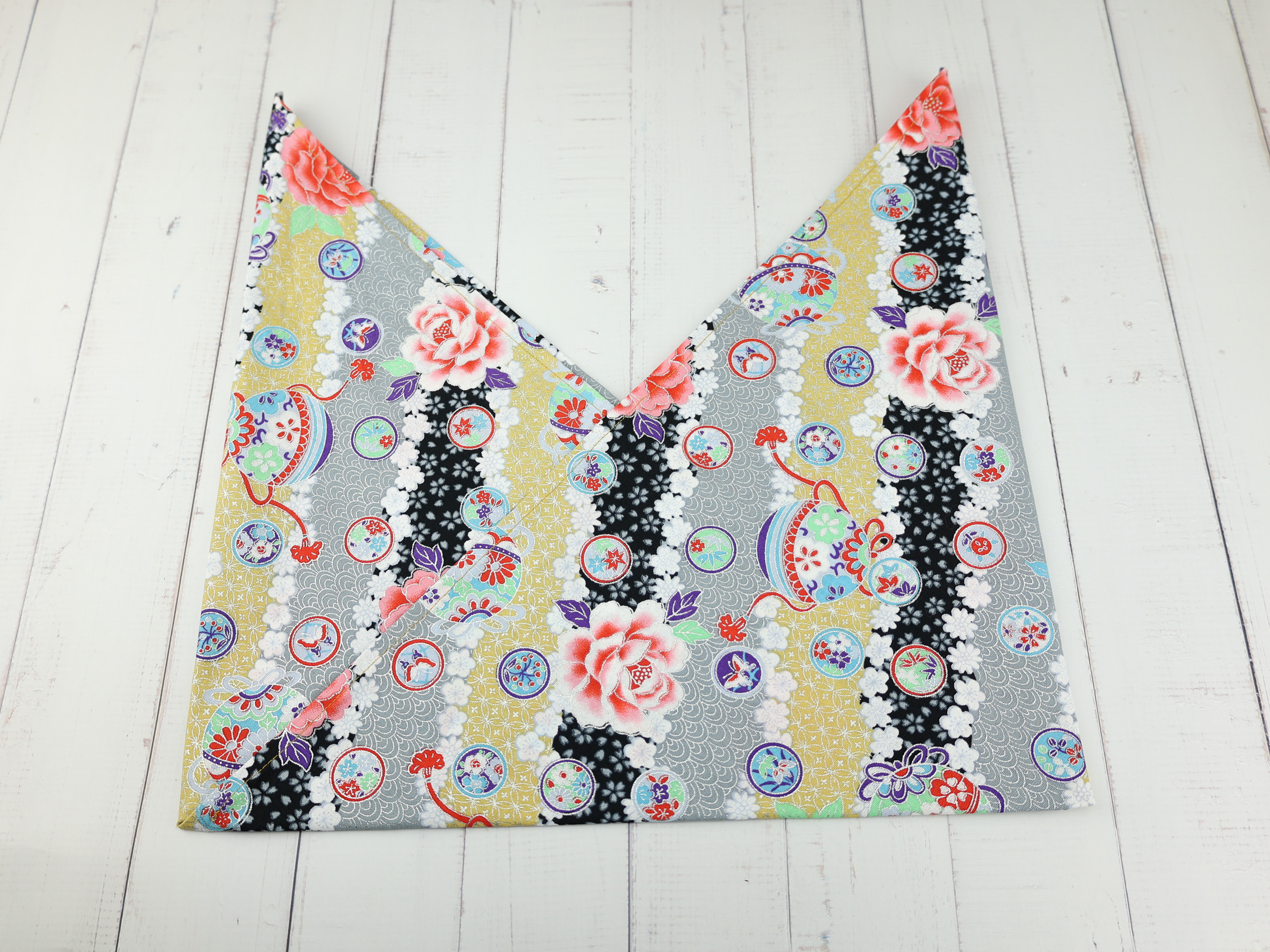 Japanese Azuma Bag – Peony and Temari Ball Fabric, Unlined Cotton Tote, Handmade in Canada