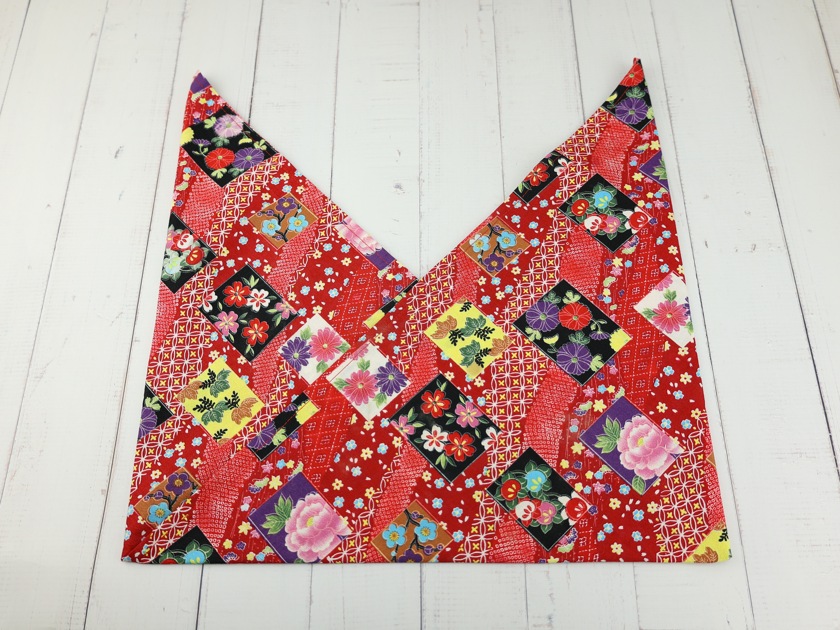 Japanese Azuma Bag – Red Patchwork Floral Maple Fabric, Unlined Cotton Tote, Handmade in Canada