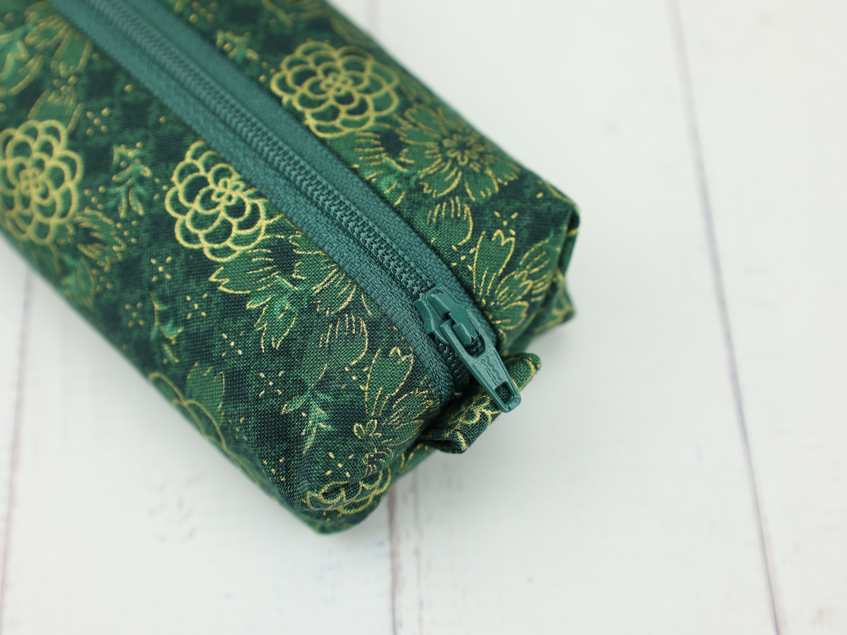 Chrysanthemum Zipper Pouch – Soft Flat Pencil Case with Gold Japanese Floral Cotton, Lined