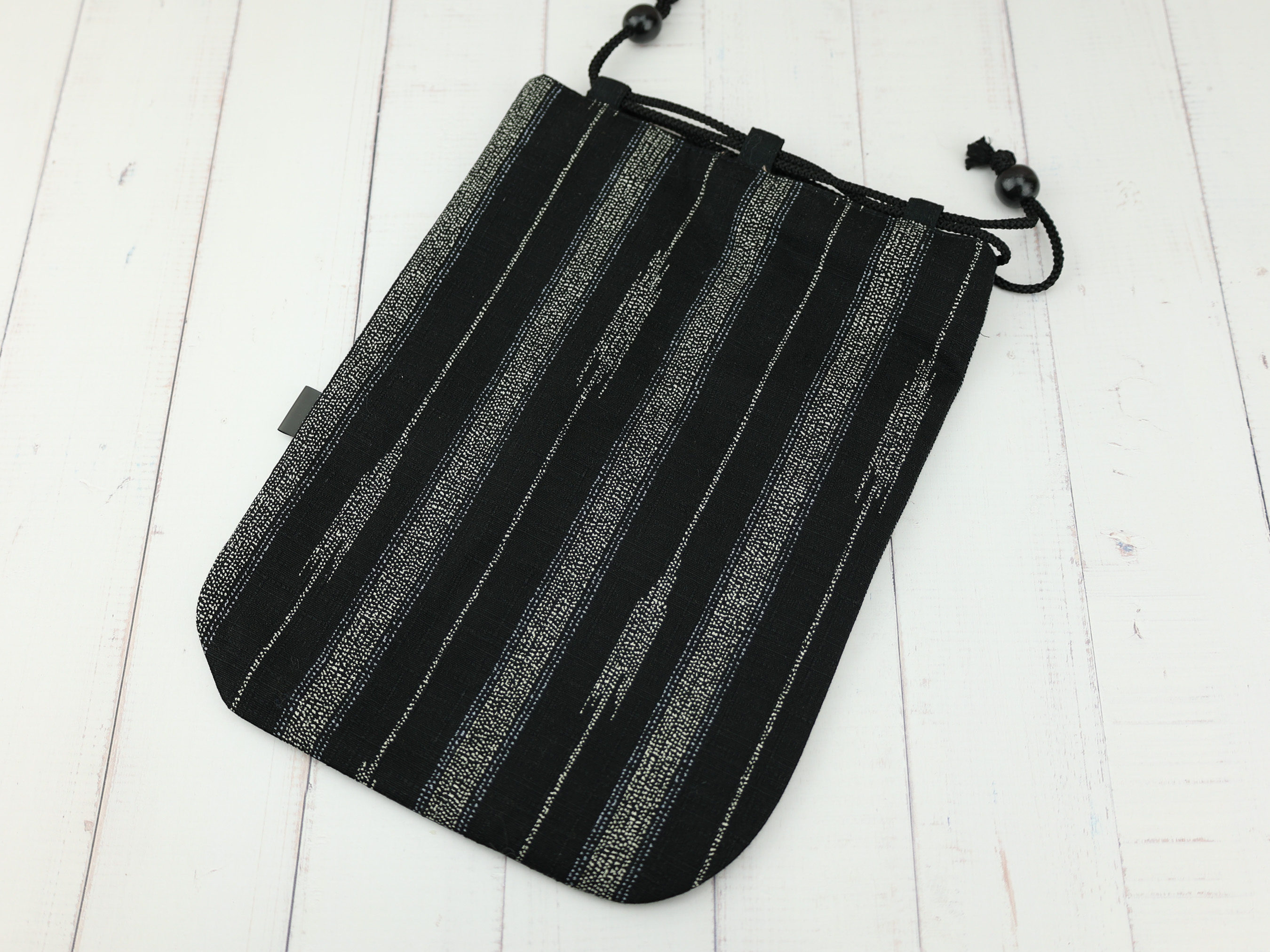 Japanese Dragon Drawstring Pouch, Black Cotton Kinchaku Bag, Handmade Gift Bag, Samurai Style