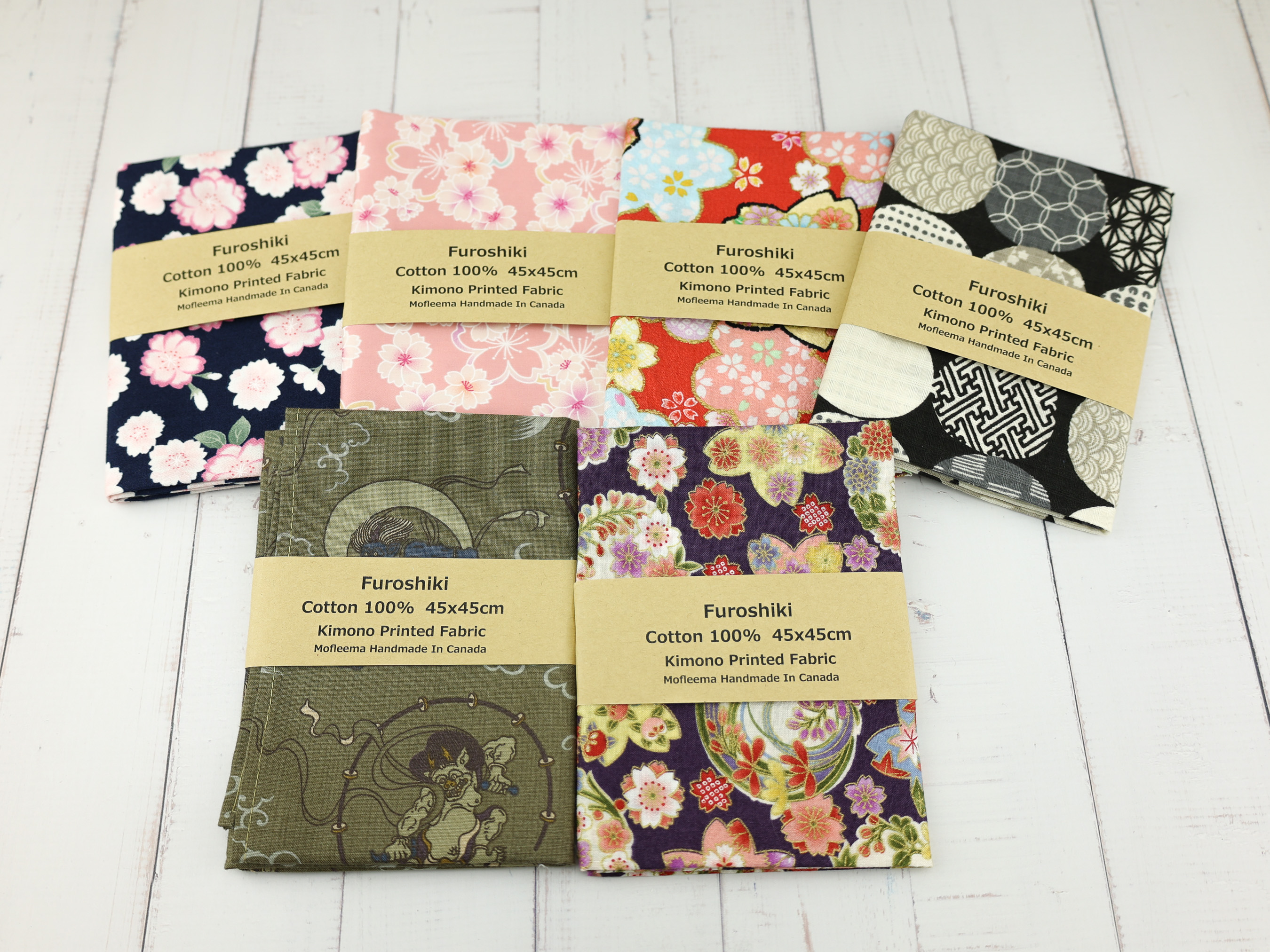 45cm Japanese Furoshiki Wrap – Choose Your Favorite Kimono Prints, 100% Cotton Cloth, Handmade in Canada