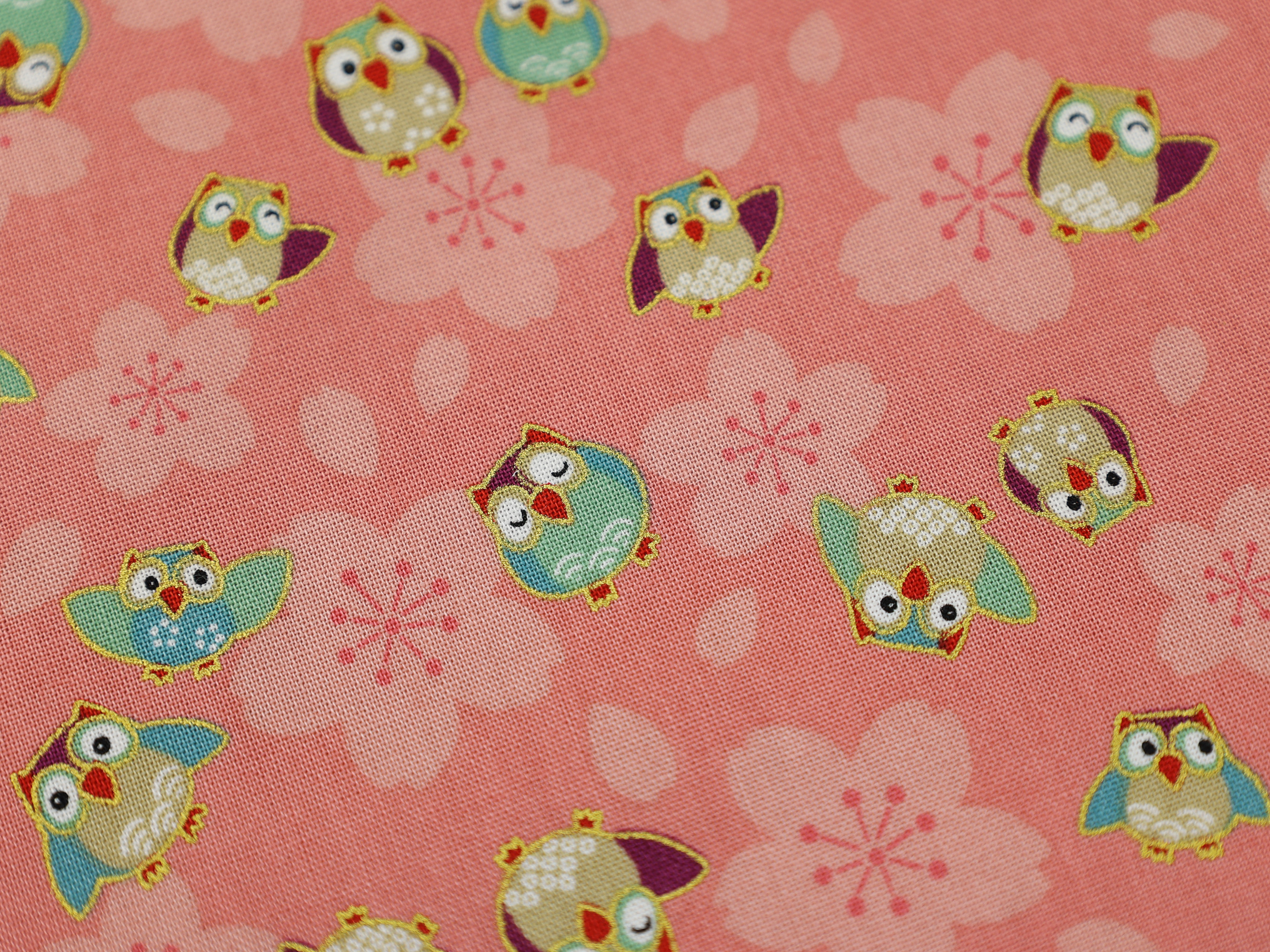 Cute Owl Sakura Zipper Pouch, Japanese Kimono Fabric Makeup Bag, Pink Cotton Gift