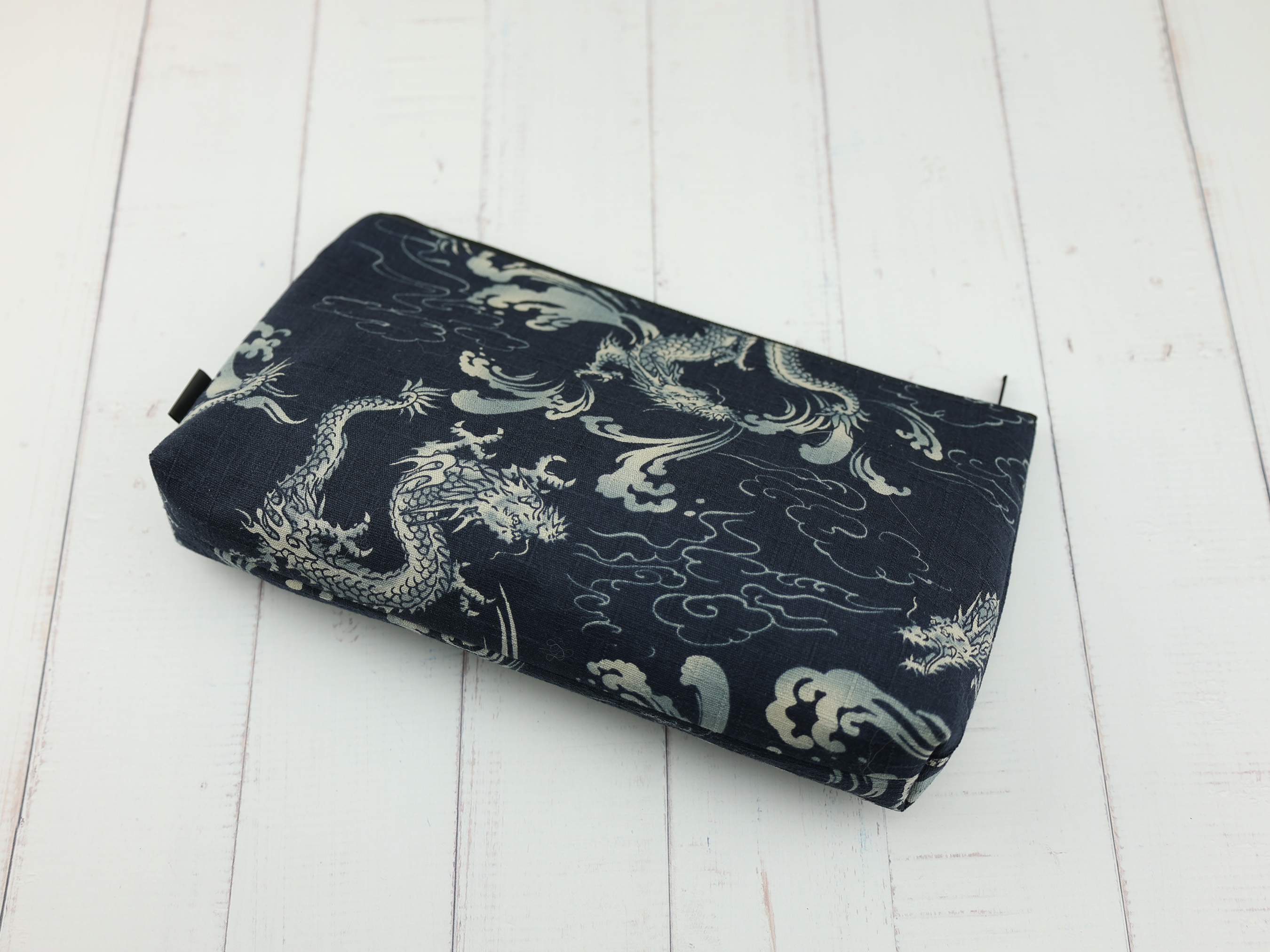 Japanese Dragon Zipper Pouch – Dark Cloud Print Makeup Bag, Cotton Organizer, Handmade Gift