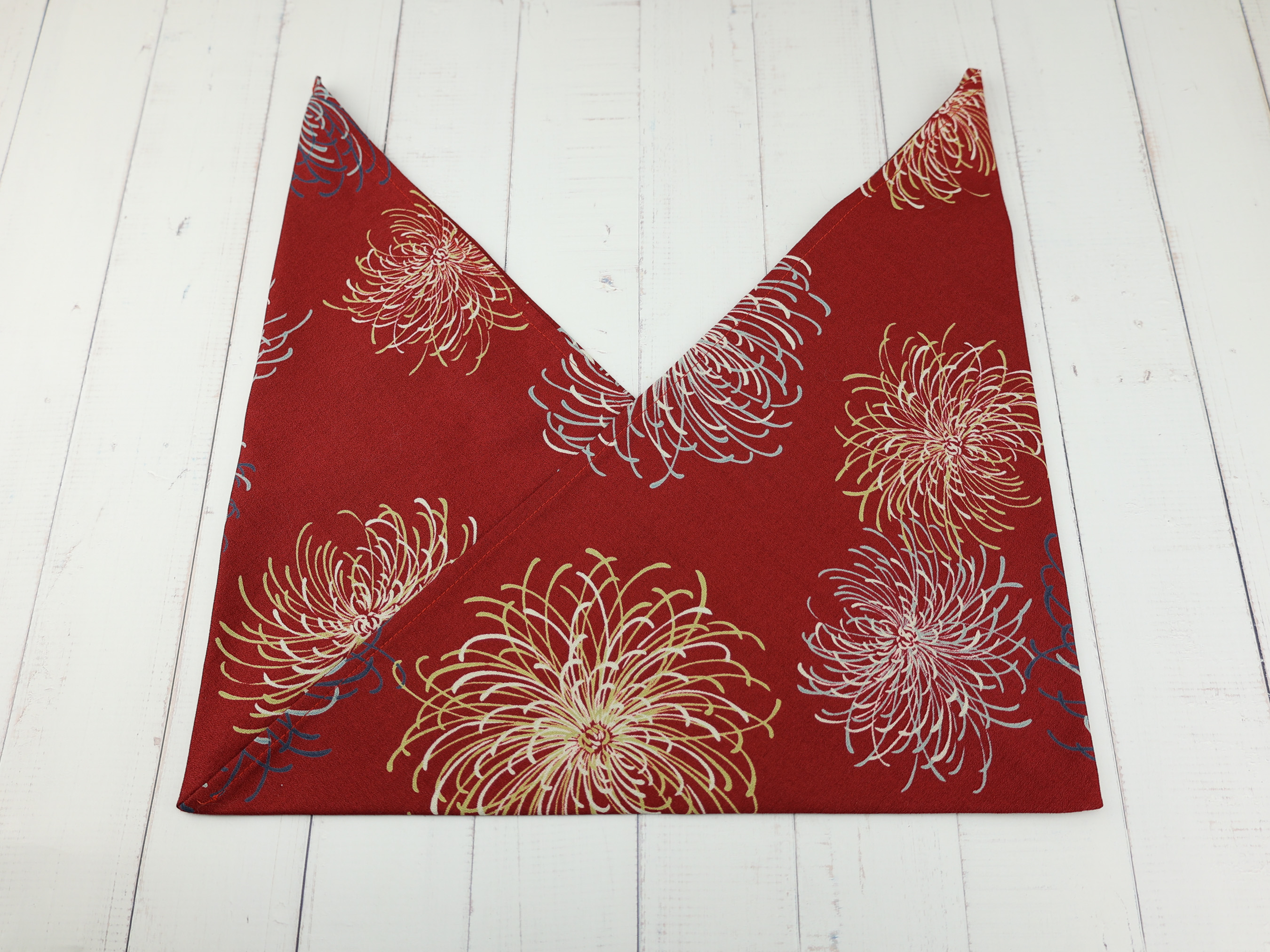 Japanese Azuma Bag – Red Firework Chrysanthemum Fabric, Unlined Cotton Tote, Handmade in Canada