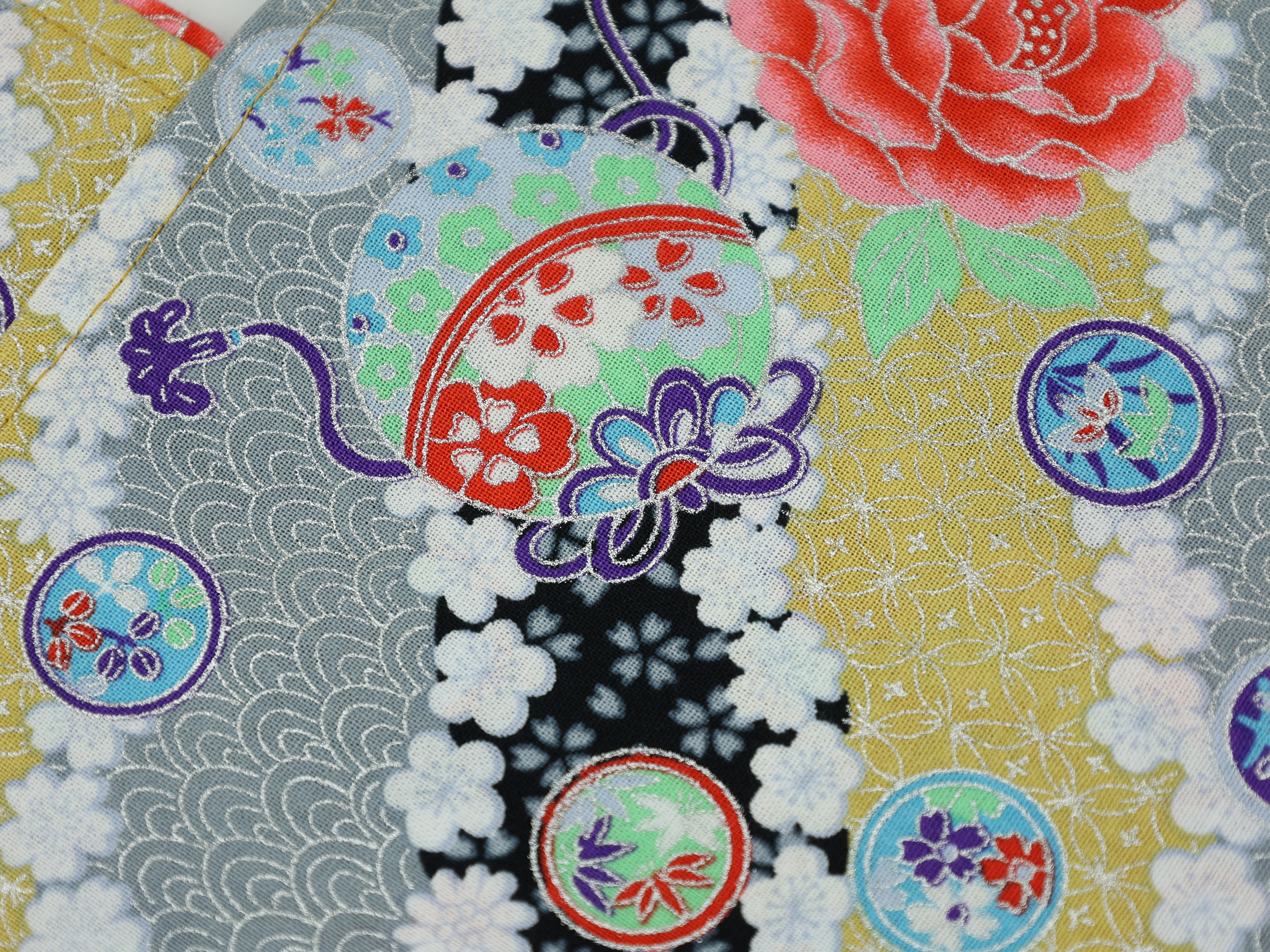 Japanese Azuma Bag – Peony and Temari Ball Fabric, Unlined Cotton Tote, Handmade in Canada