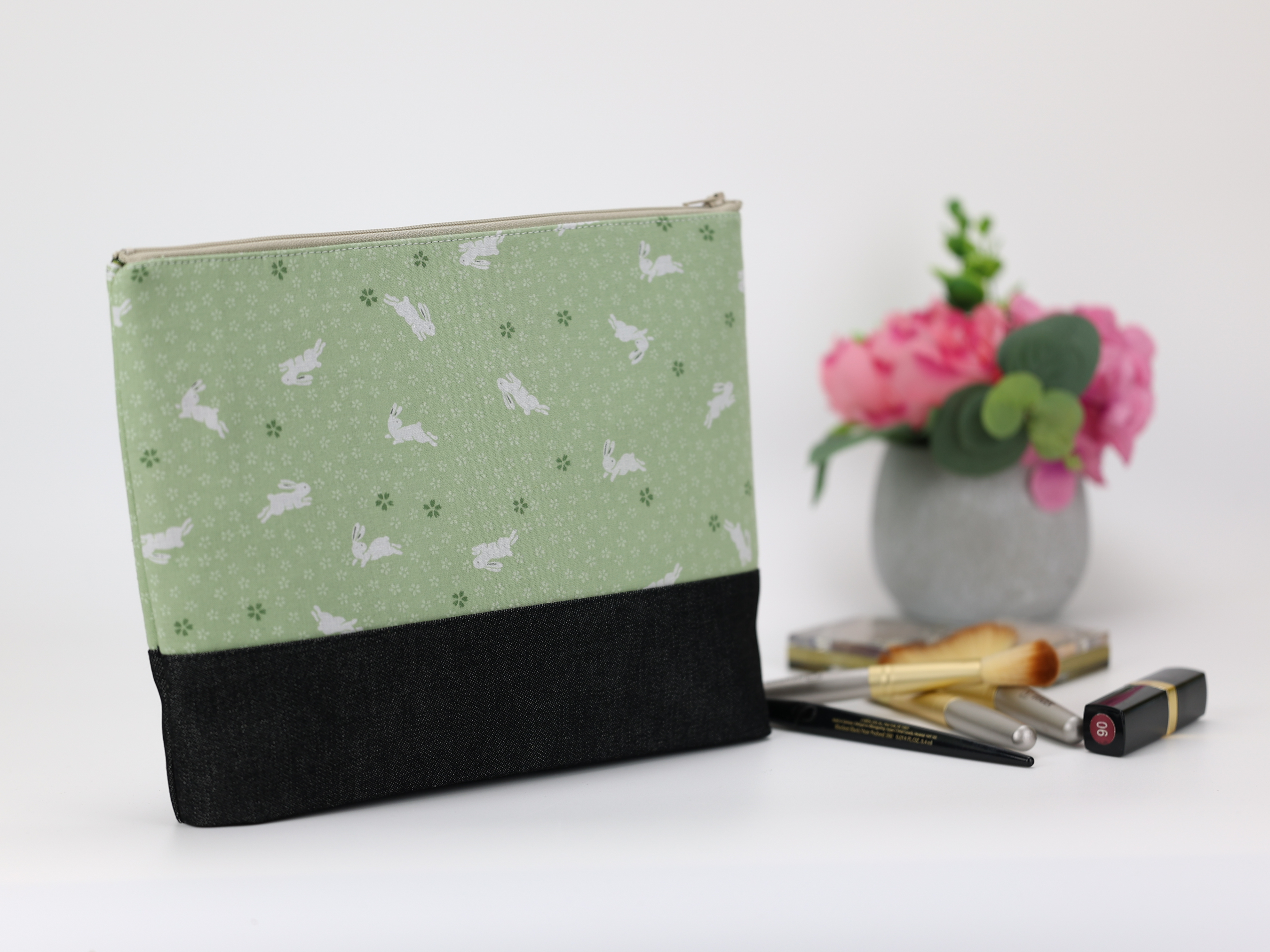 Handmade Japanese Kimono Pouch: Bunny Rabbit Cosmetic Bag