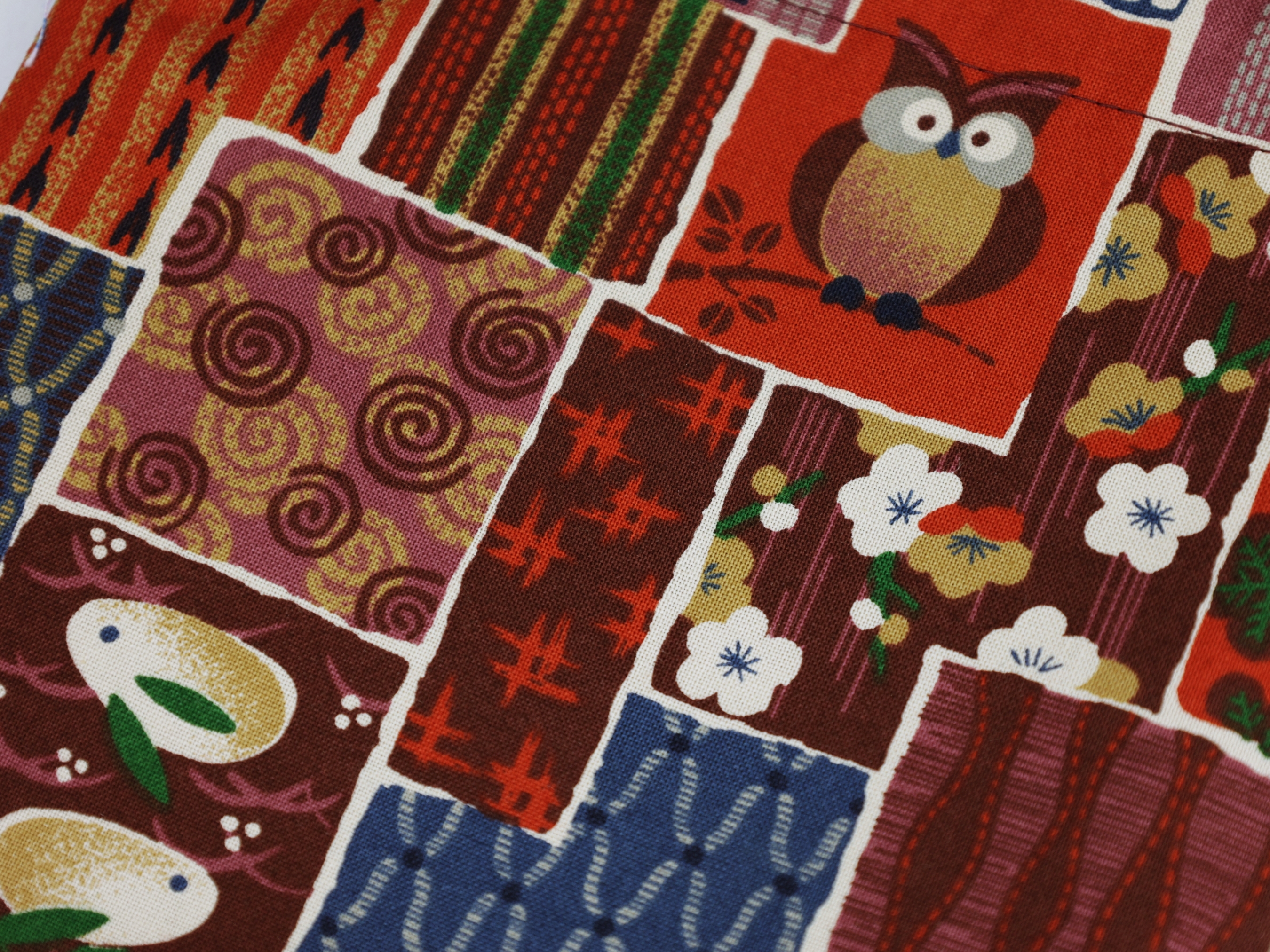 Handmade Japanese Cotton Drawstring Pouch: Owl Print