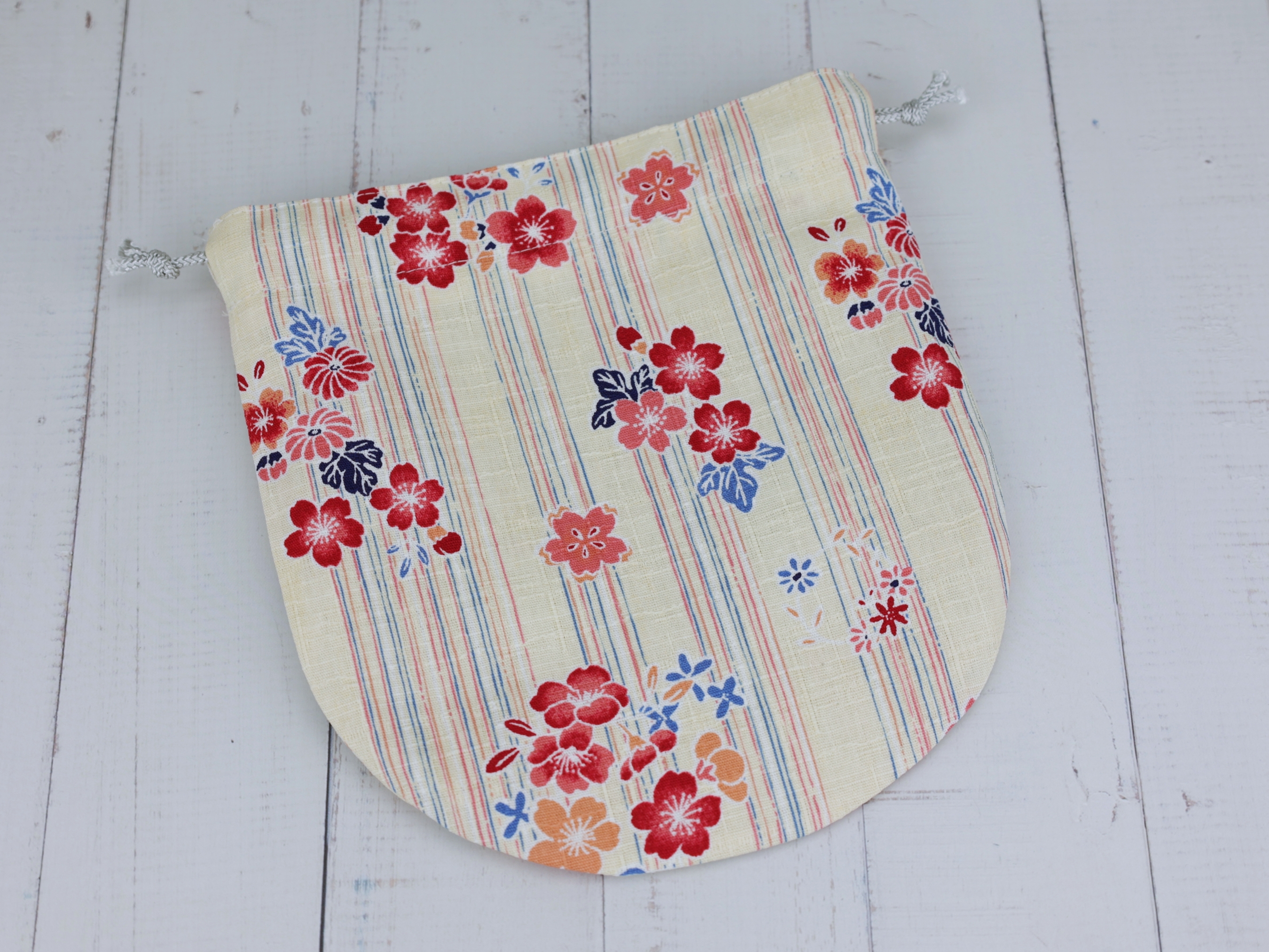 Kimono Drawstring Pouch: Japanese Cherry Blossom Cotton