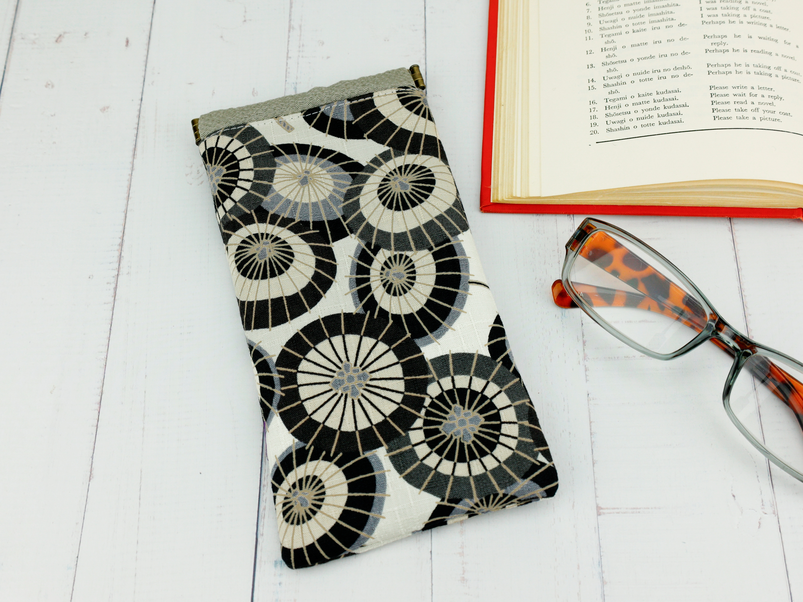 OOAK Glasses Case, Kimono Glasses Holder, Gift For Mom, Umbrella, White