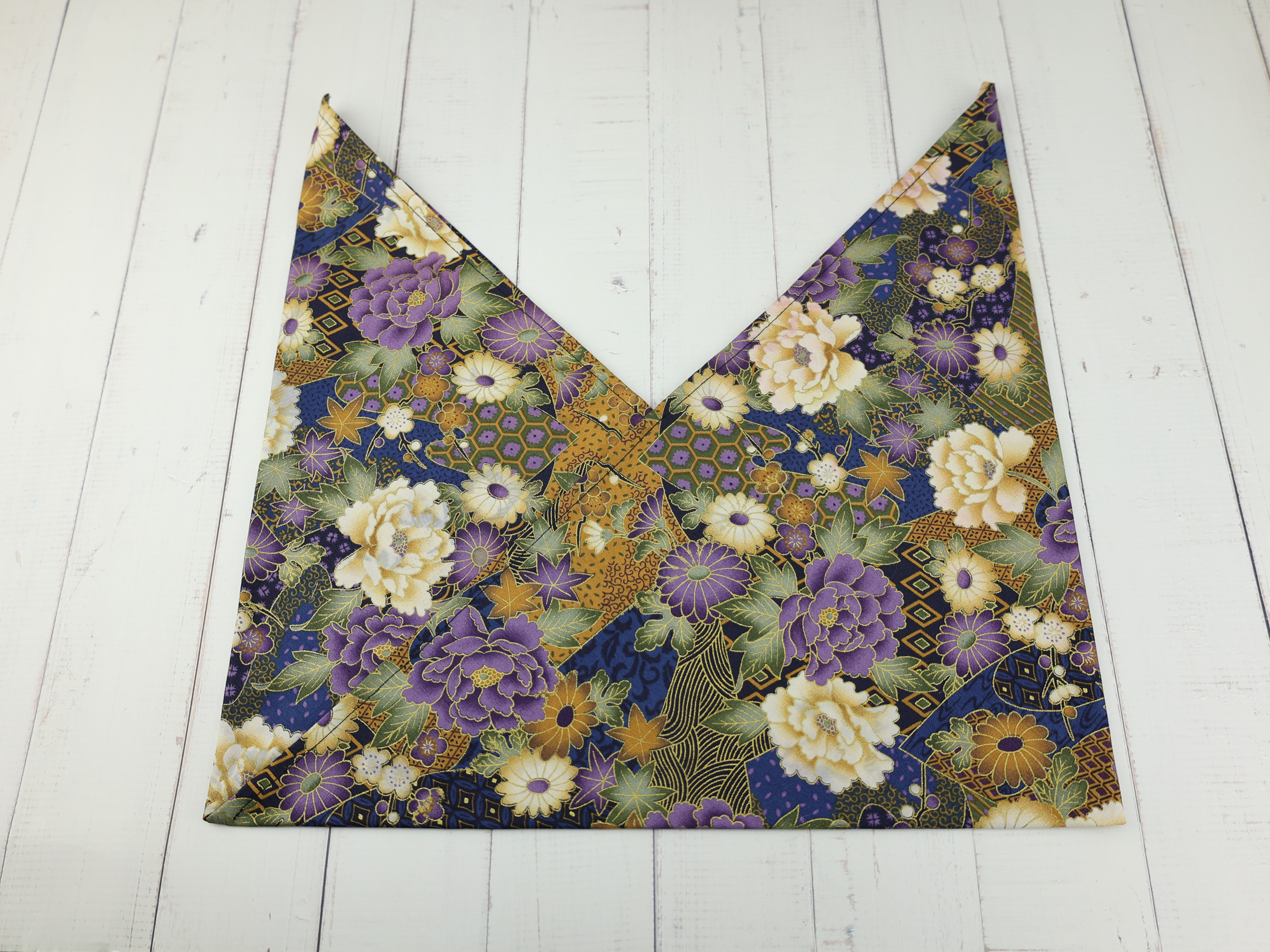 Japanese Azuma Bag – Purple Peony & Chrysanthemum Fabric, Unlined Cotton Tote, Handmade in Canada