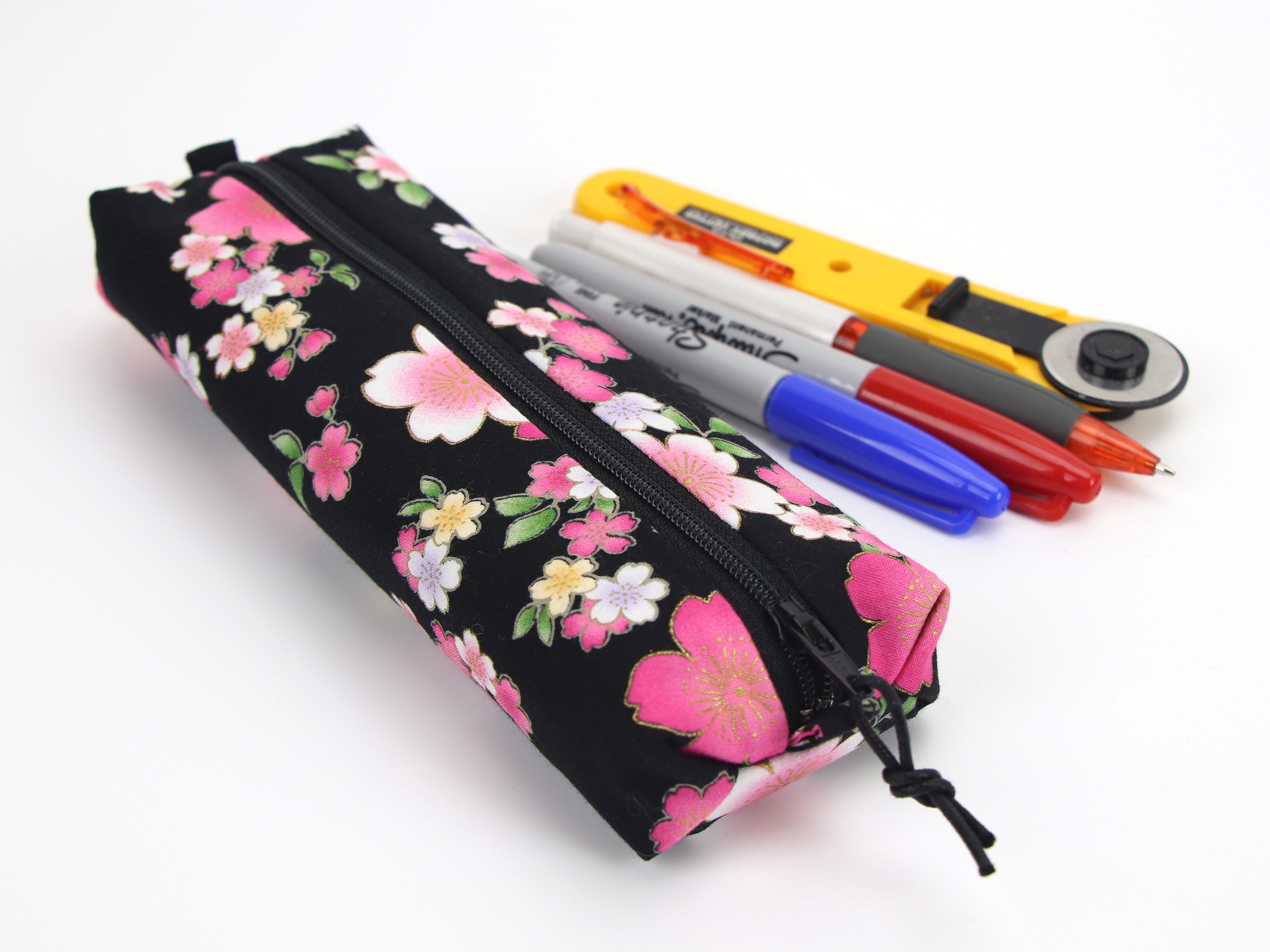 Handmade Cotton Pen Case: Cherry Blossoms Pencil Pouch