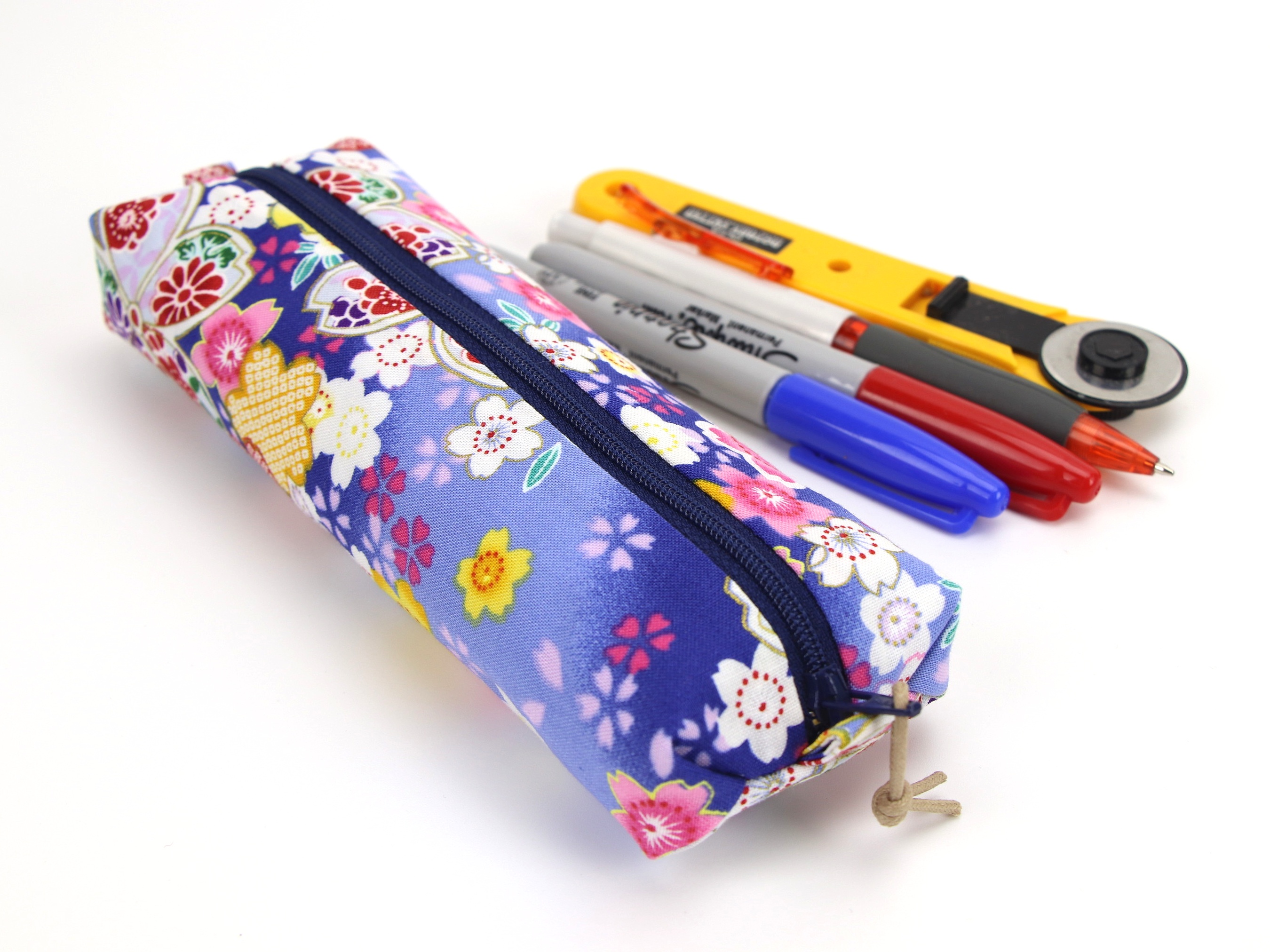 Gift For Mom Pen Holder, Fabric Pen Case, Unique Pencil Case, Cherry Blossoms Blue