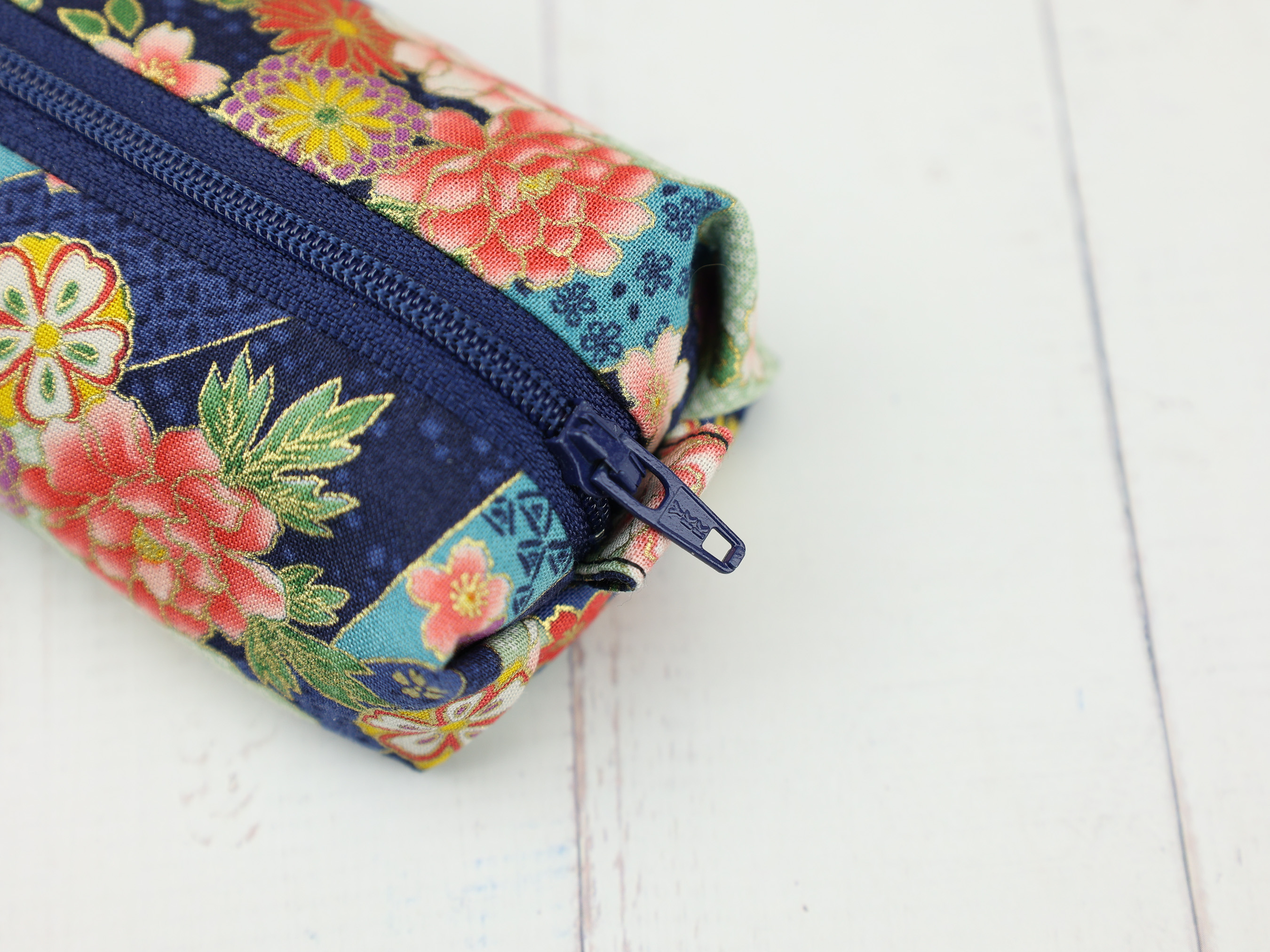 Peony Floral Zipper Pouch – Soft Flat Pen Case in Japanese Cotton, Lightly Lined & Flexible